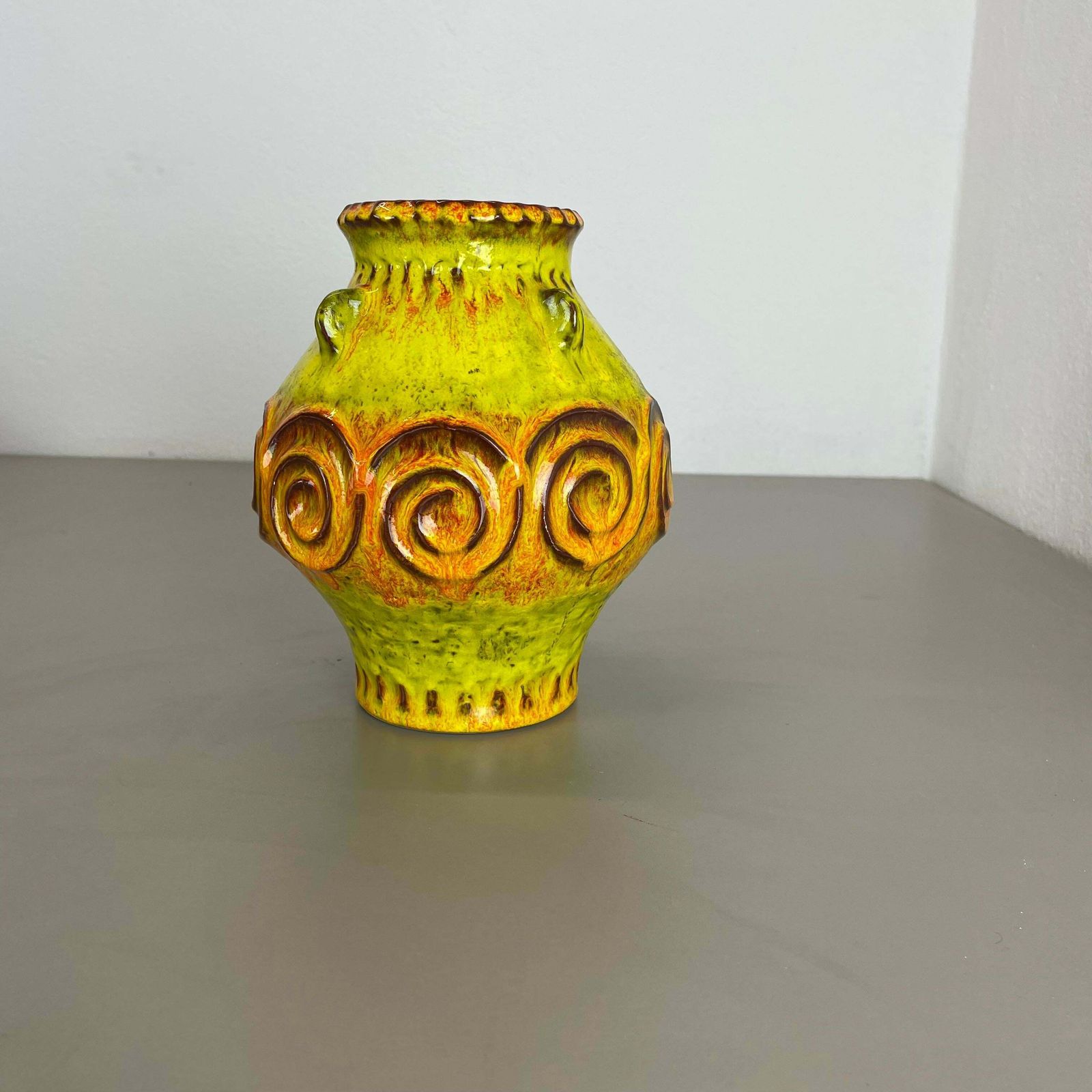 Colorful Fat Lava Pottery "Yellow And Orange" Vase Jasba Ceramics, Germany, 1970 photo 311.0