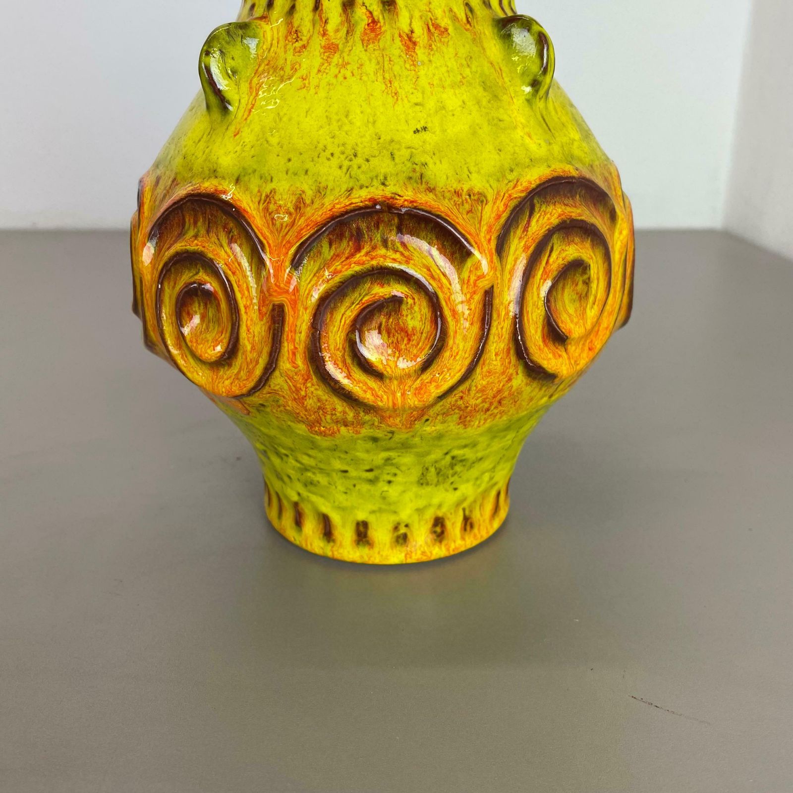 photo vinterior Colorful Fat Lava Pottery "Yellow And Orange" Vase Jasba Ceramics, Germany, 1970