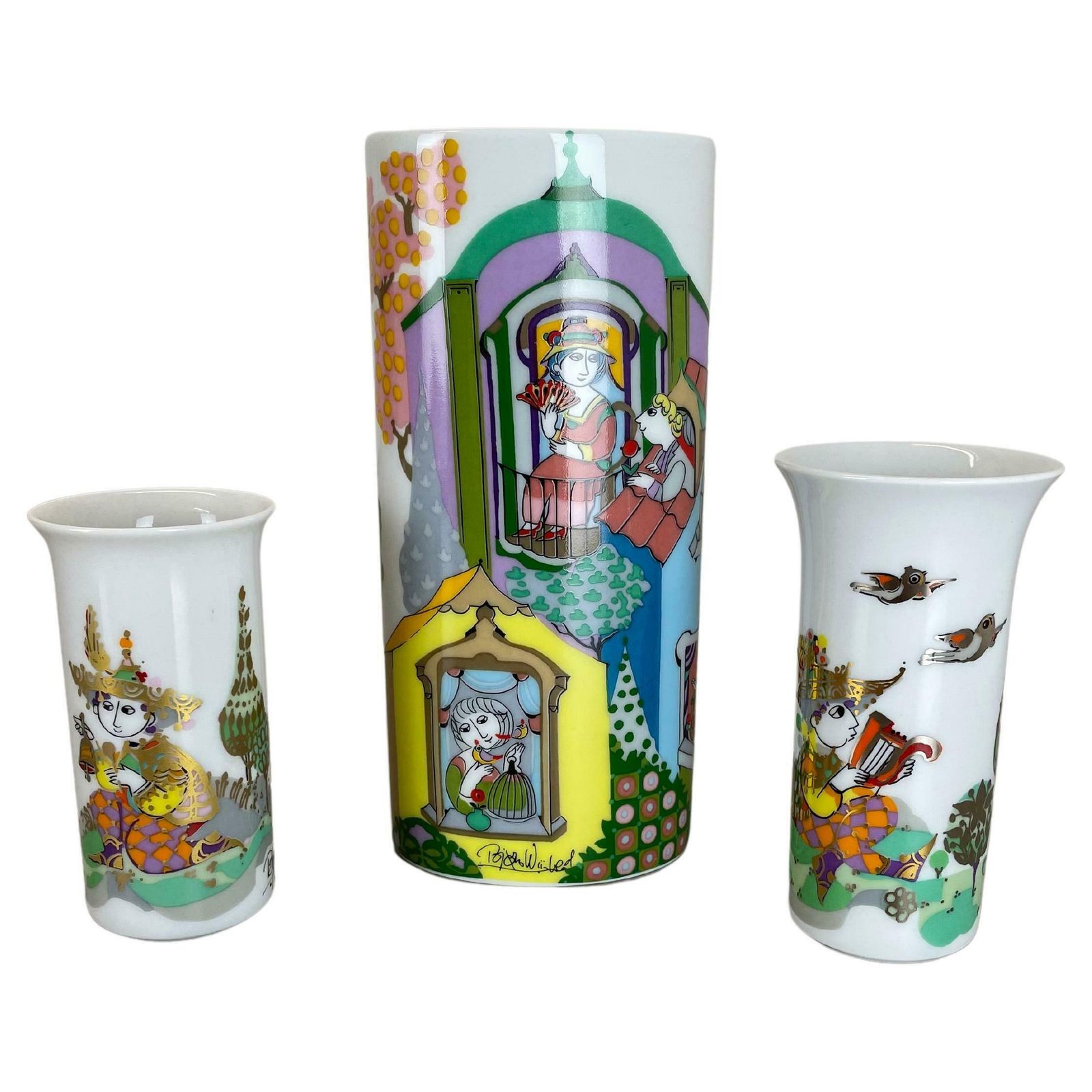 Set Of 3 Porcelain Vase By Björn Wiinblad For Rosenthal Studio Line Germany 1970
