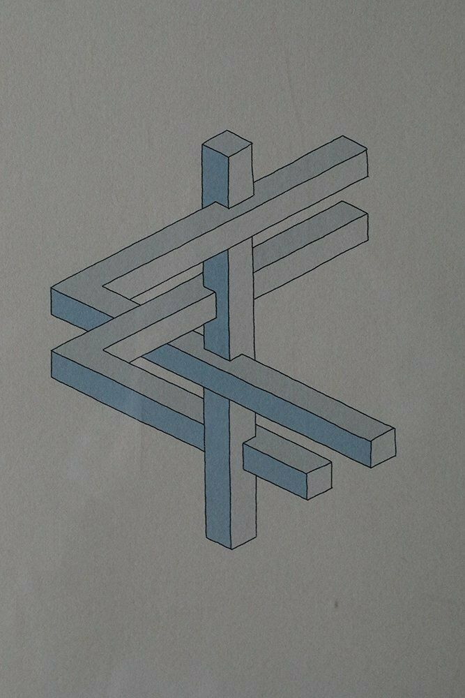 Oscar Reutersvärd, Impossible Figures, Color Lithograph, Framed photo furniture