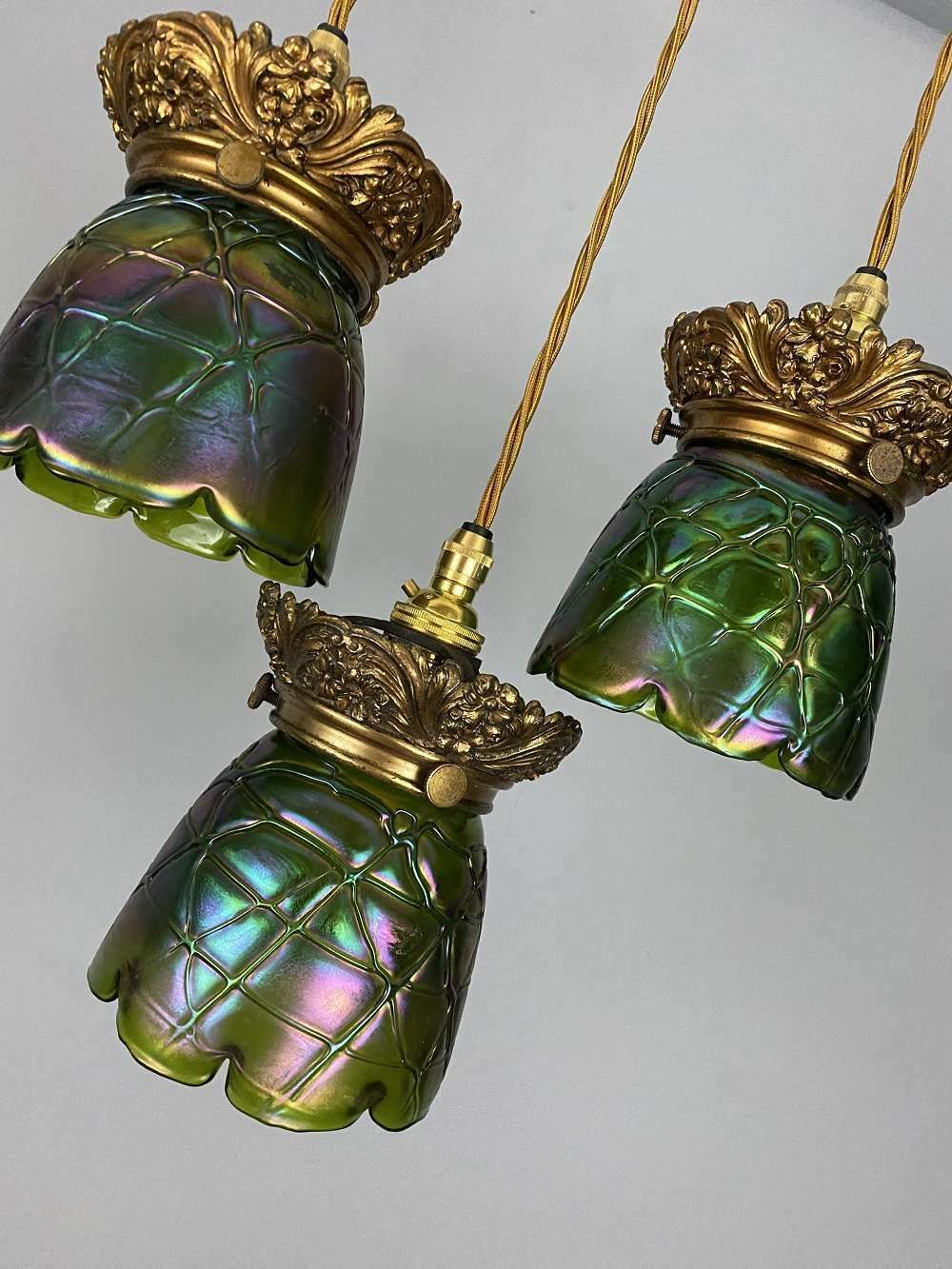Art Nouveau Loetz Glass Iridescent Pendant Light photo furniture