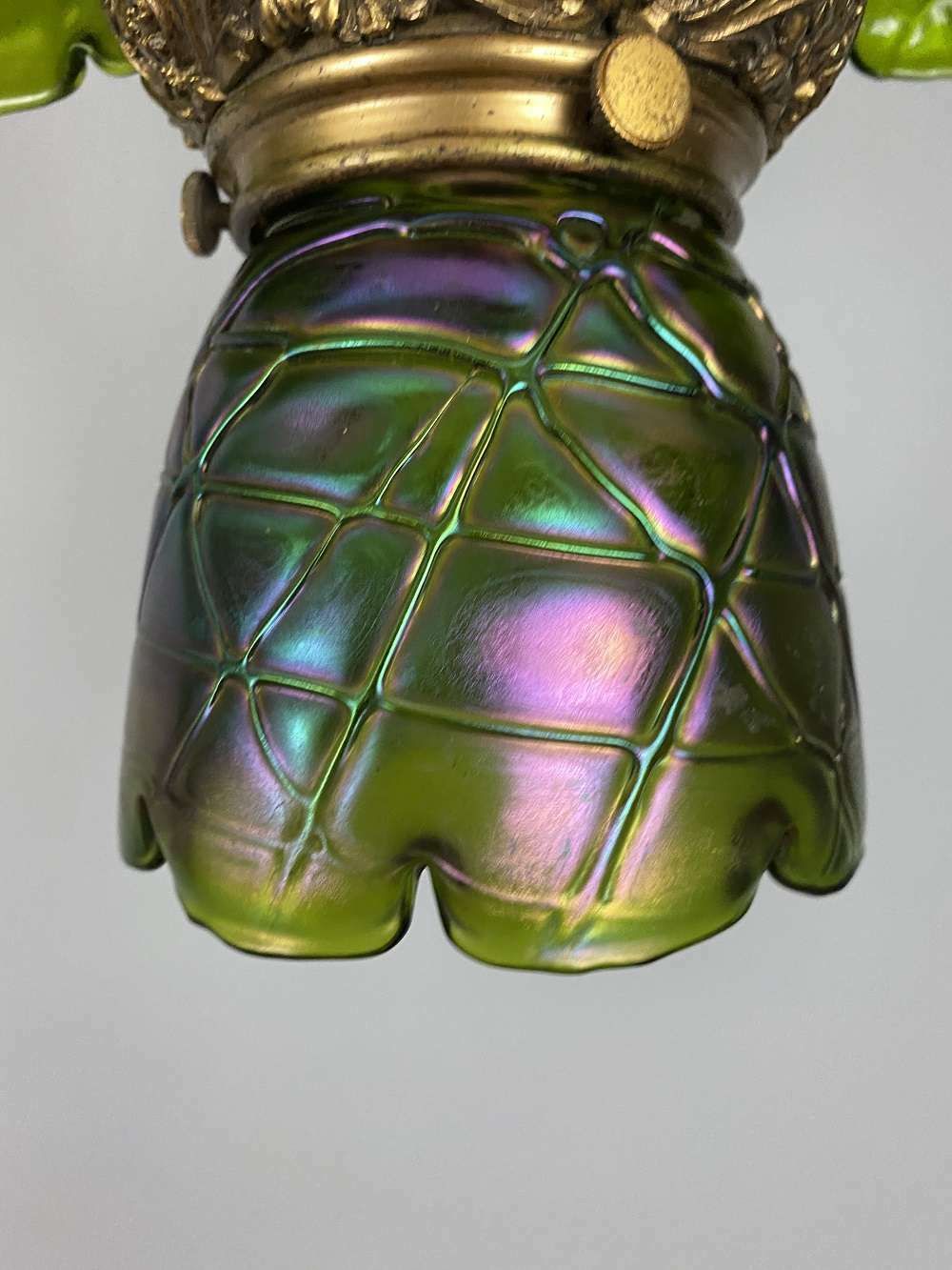 Art Nouveau Loetz Glass Iridescent Pendant Light photo for sale