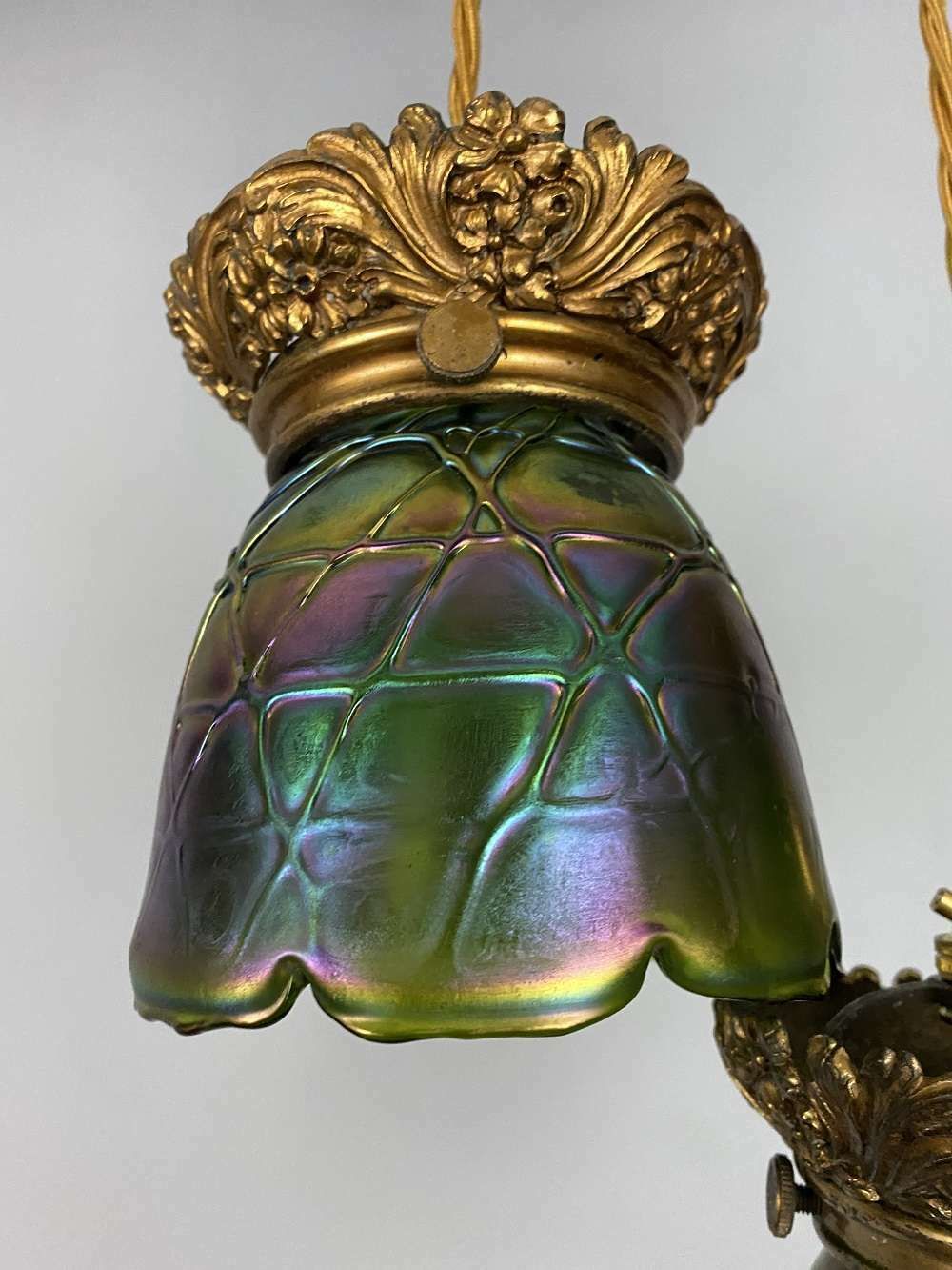 Art Nouveau Loetz Glass Iridescent Pendant Light photo Lighting
