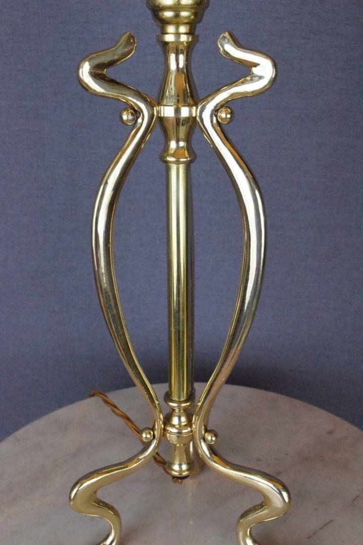 Art Nouveau Style Brass Table Lamp With Hand Blown Vaseline Glass Shade photo 245.0