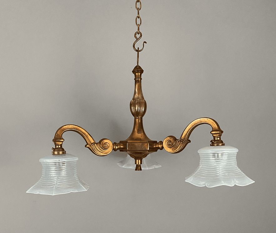 Copper Art Nouveau Three Arm Chandelier photo vinterior