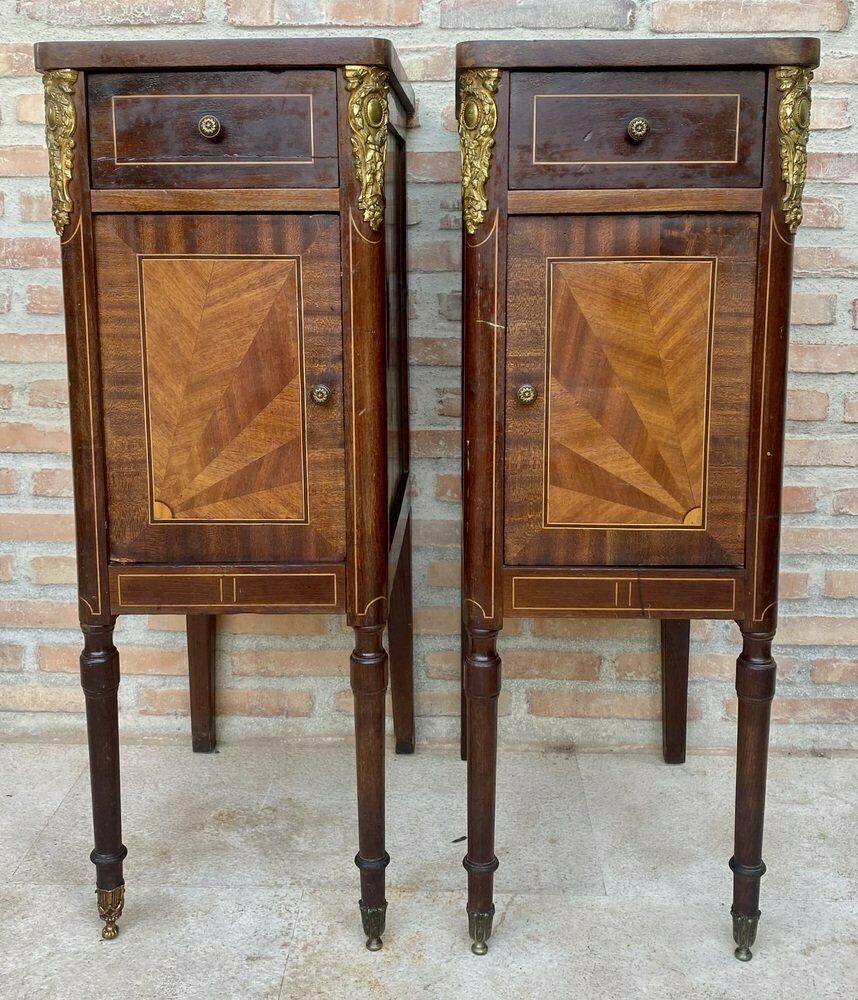 Antique French Louis XVI Walnut And Bronze Nightstands, 1920s, Set Of 2 photo furniture