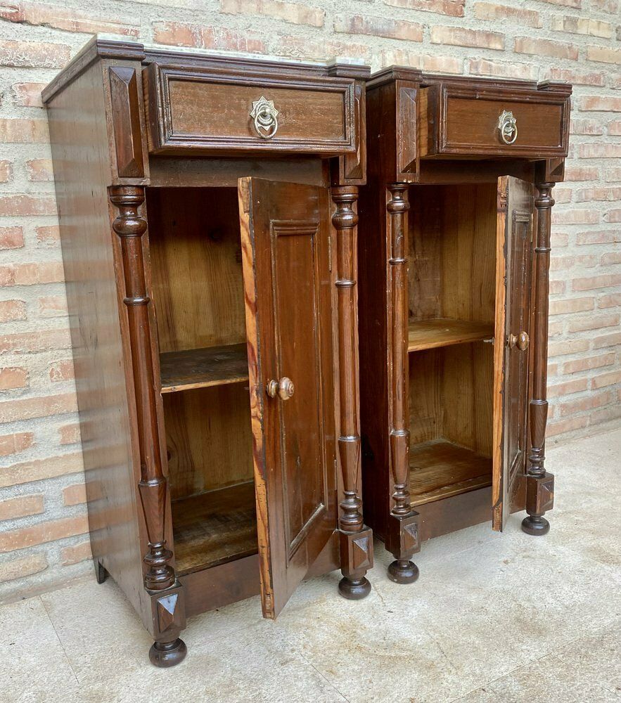 Furniture Antique Louis XVI Nightstands With White Marble Tops, 1890s, Set Of 2 photo