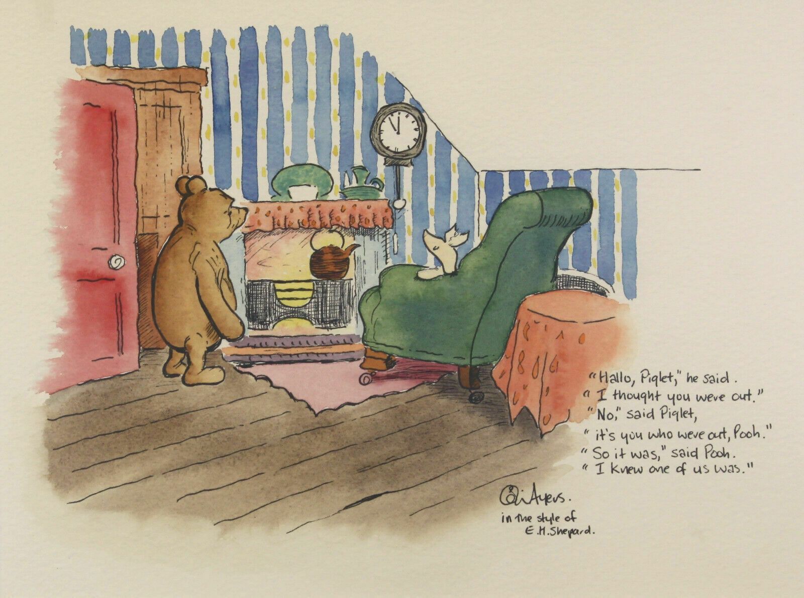 Watercolour By Colin Ayers. Titled "Pooh And Piglet" photo furniture
