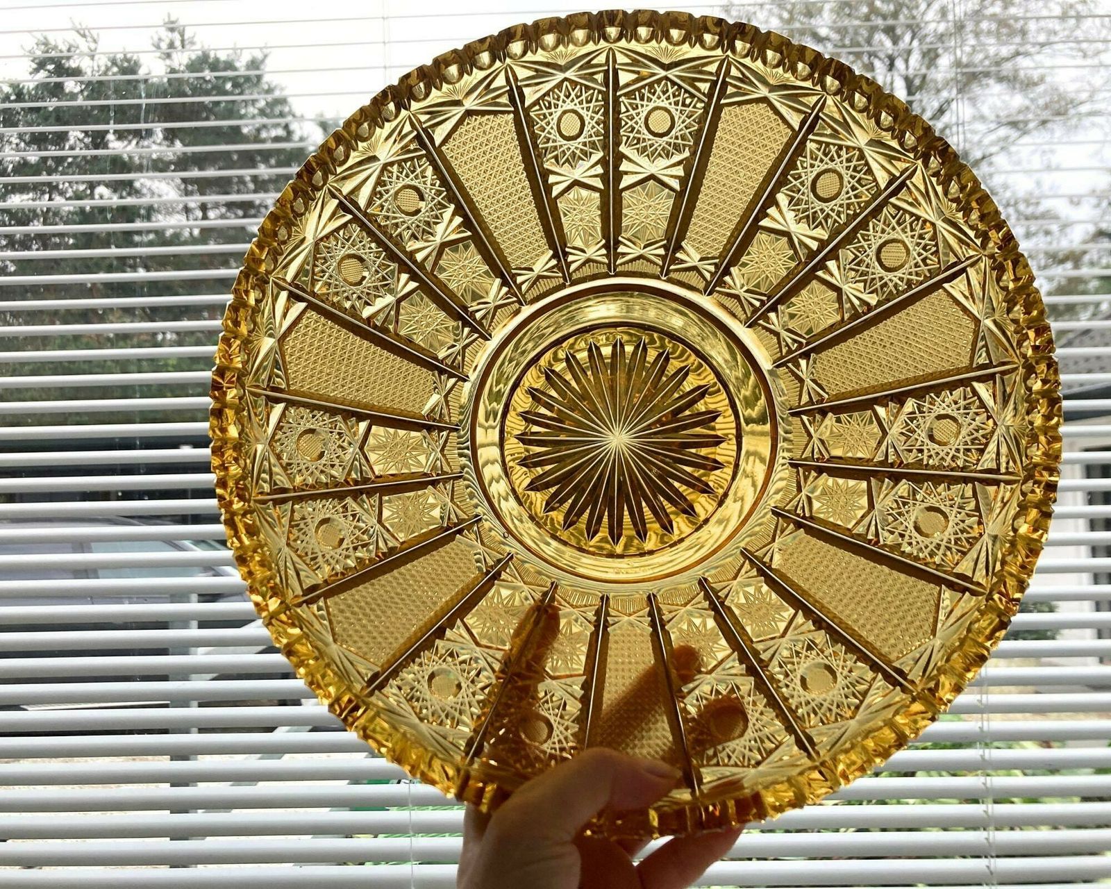 Crystal Cut Amber Bowl | Yellow Crystal Center Piece | Spectacular! photo vinterior