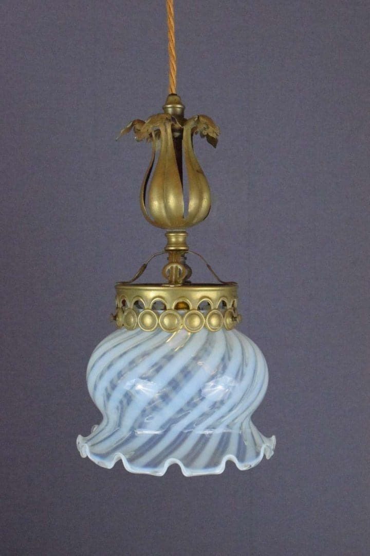 Delicate White Striped Art Nouveau Pendant Light photo 215.0