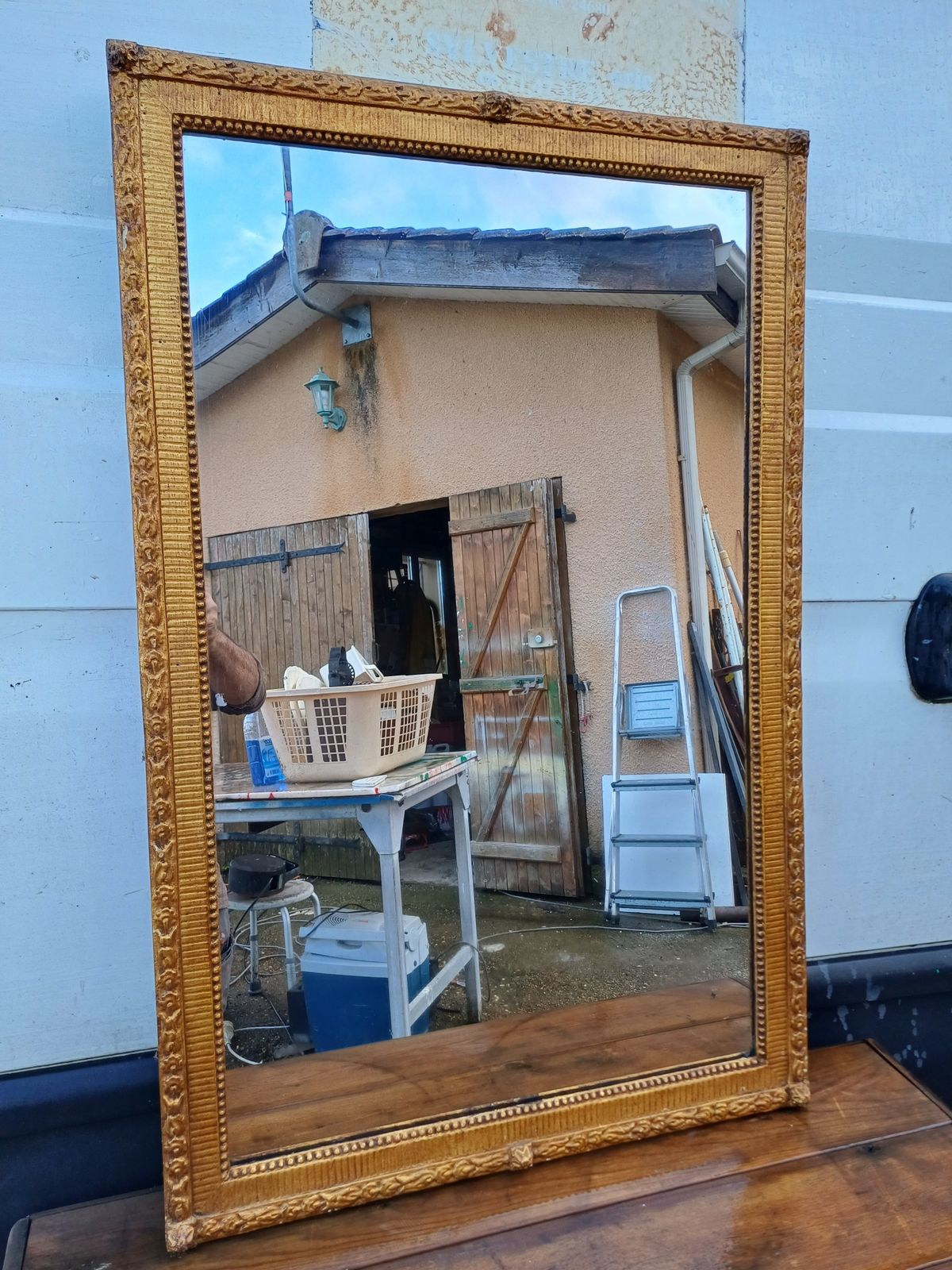 19th Century Wood And Golden Stucco Mirror photo vintage