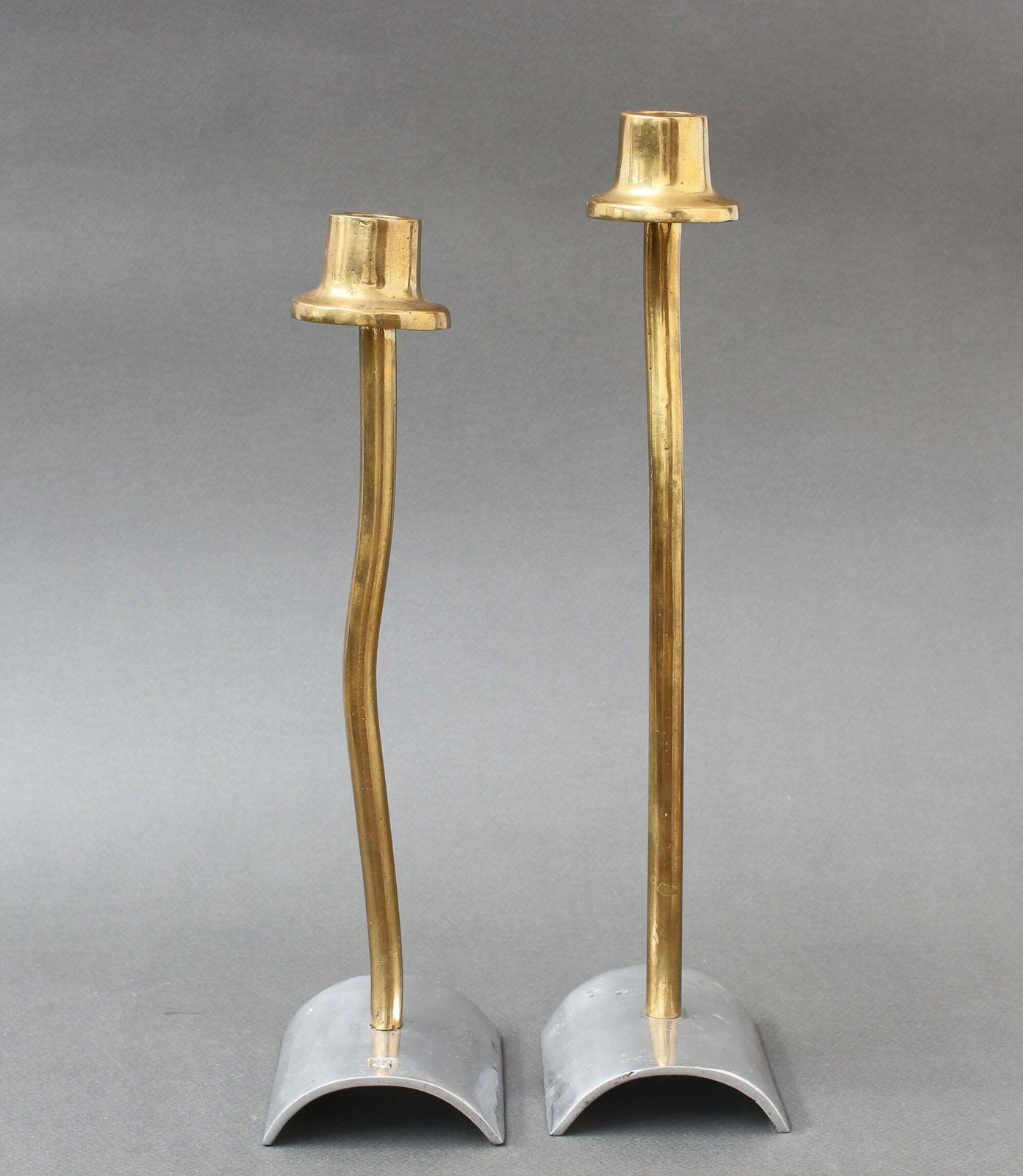 Pair Of Brutalist Aluminium And Brass Candlesticks By David Marshall (Circa 1980s) photo 550.0