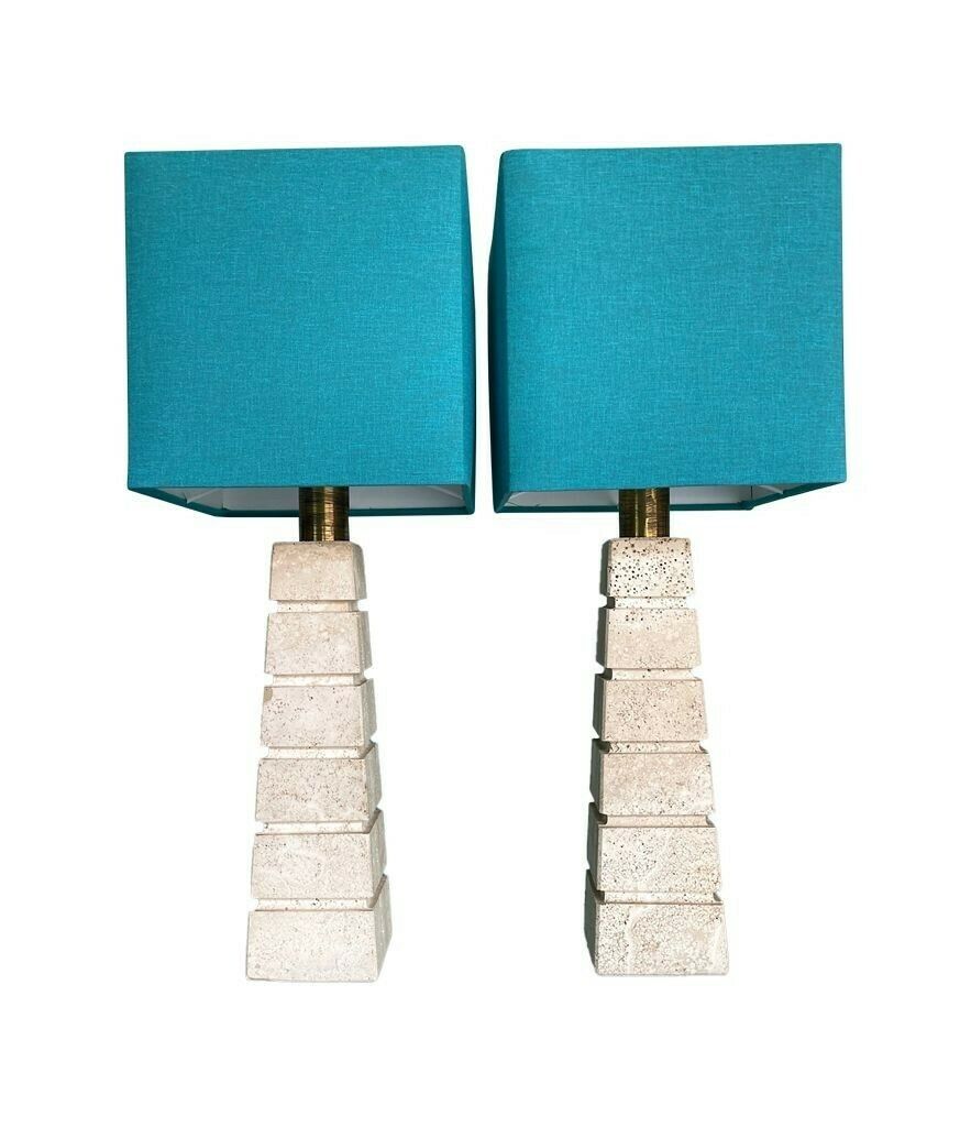 Lighting A Pair Of Large 1970s Italian Travertine Lamps With Brass Fittings And New Bespoke Shades photo