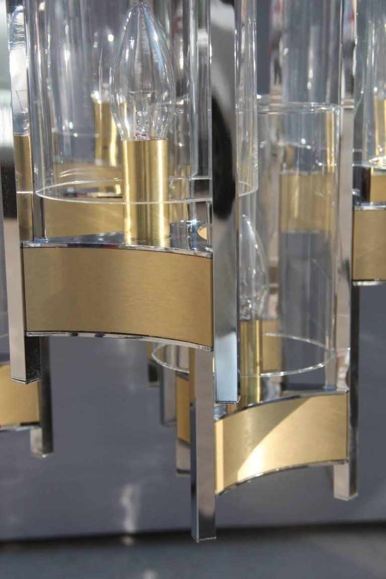 Sciolari Minimal Sculptural Chandelier Brass And Glass Italian Design photo Lighting