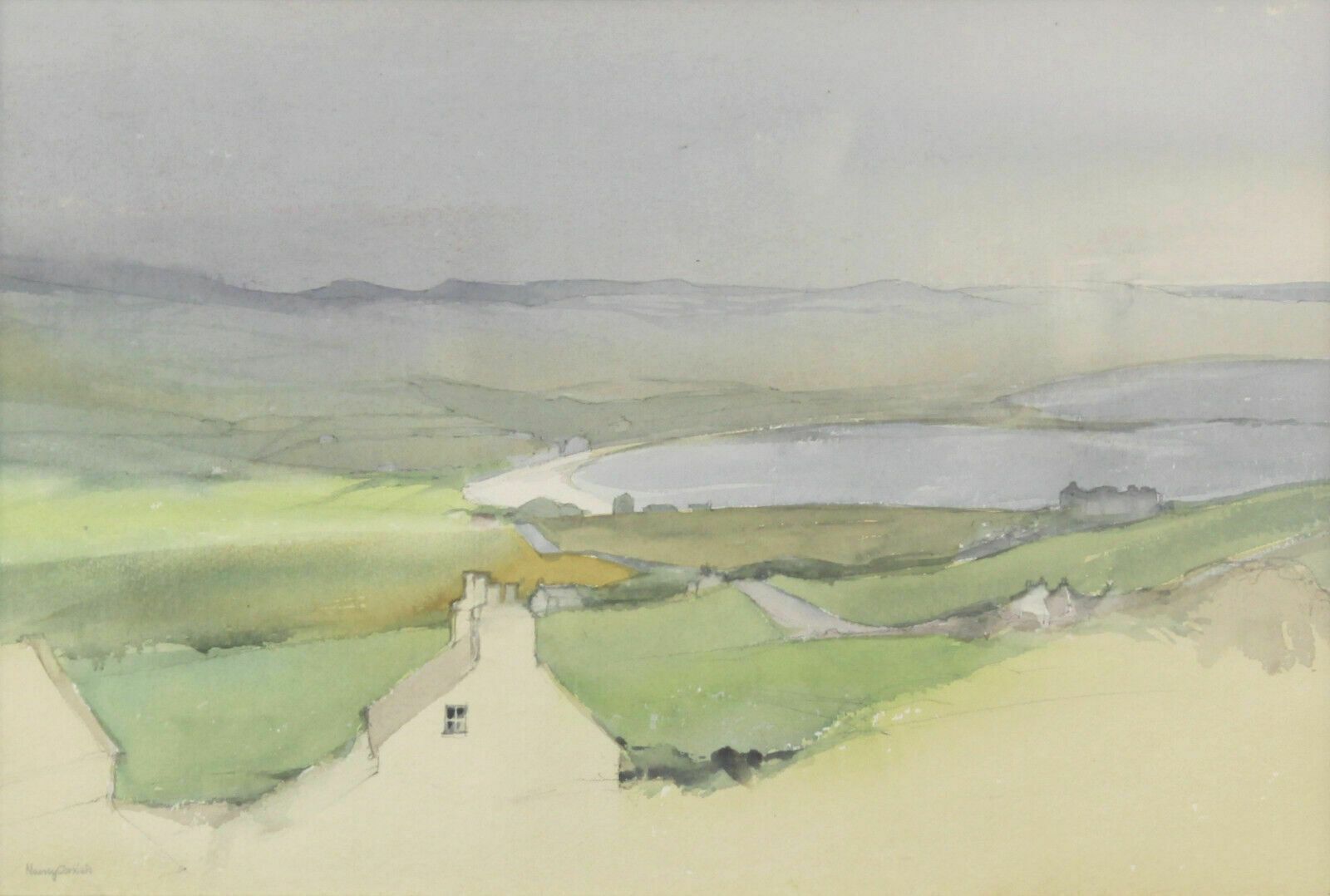 Watercolour By Nancy Corkish. Coastal Bay Landscape photo furniture