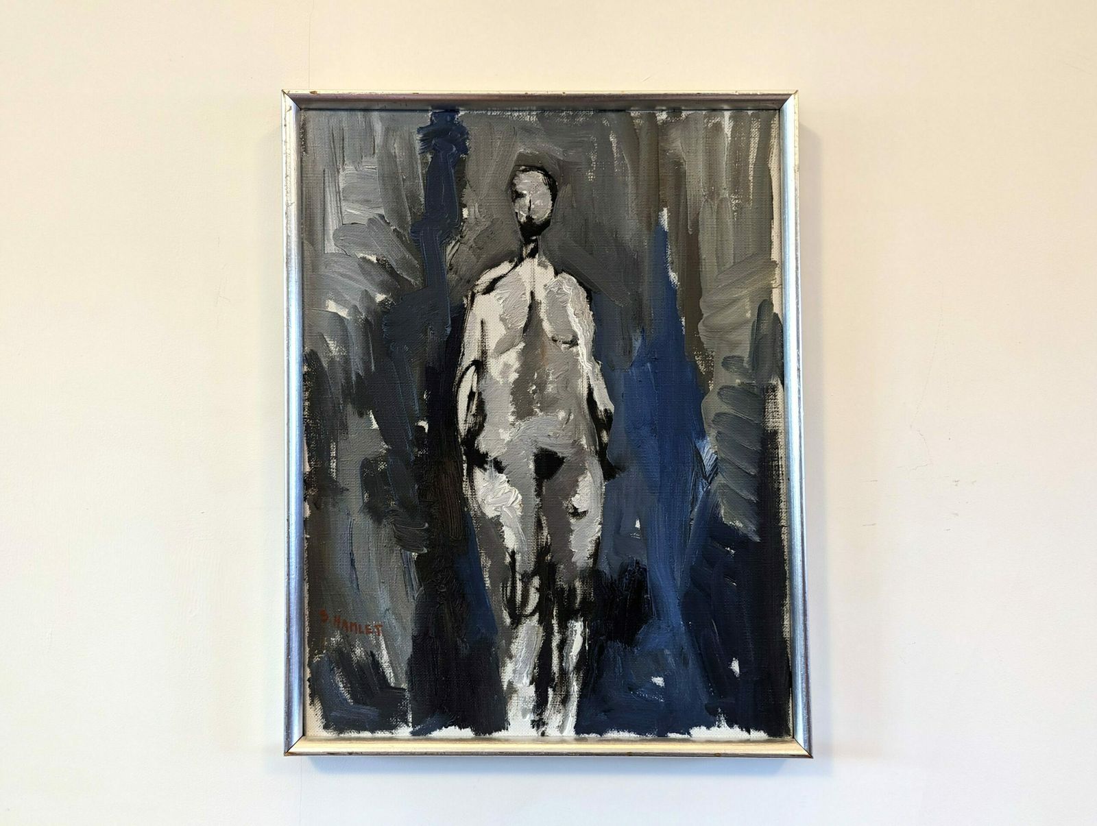 Vintage Swedish Framed Nude Oil Painting, In The Shadows, 1970s