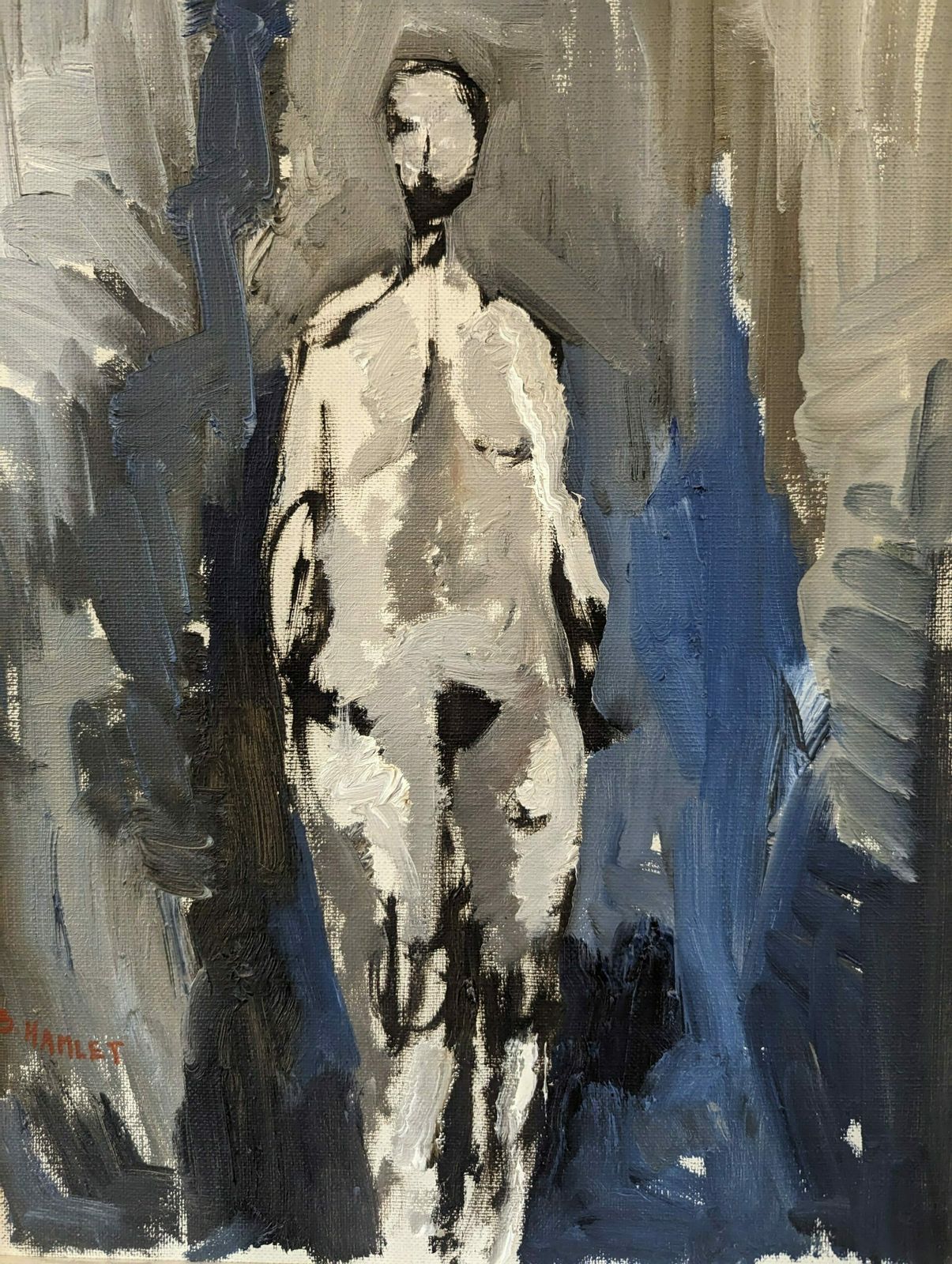photo furniture Vintage Swedish Framed Nude Oil Painting, In The Shadows, 1970s