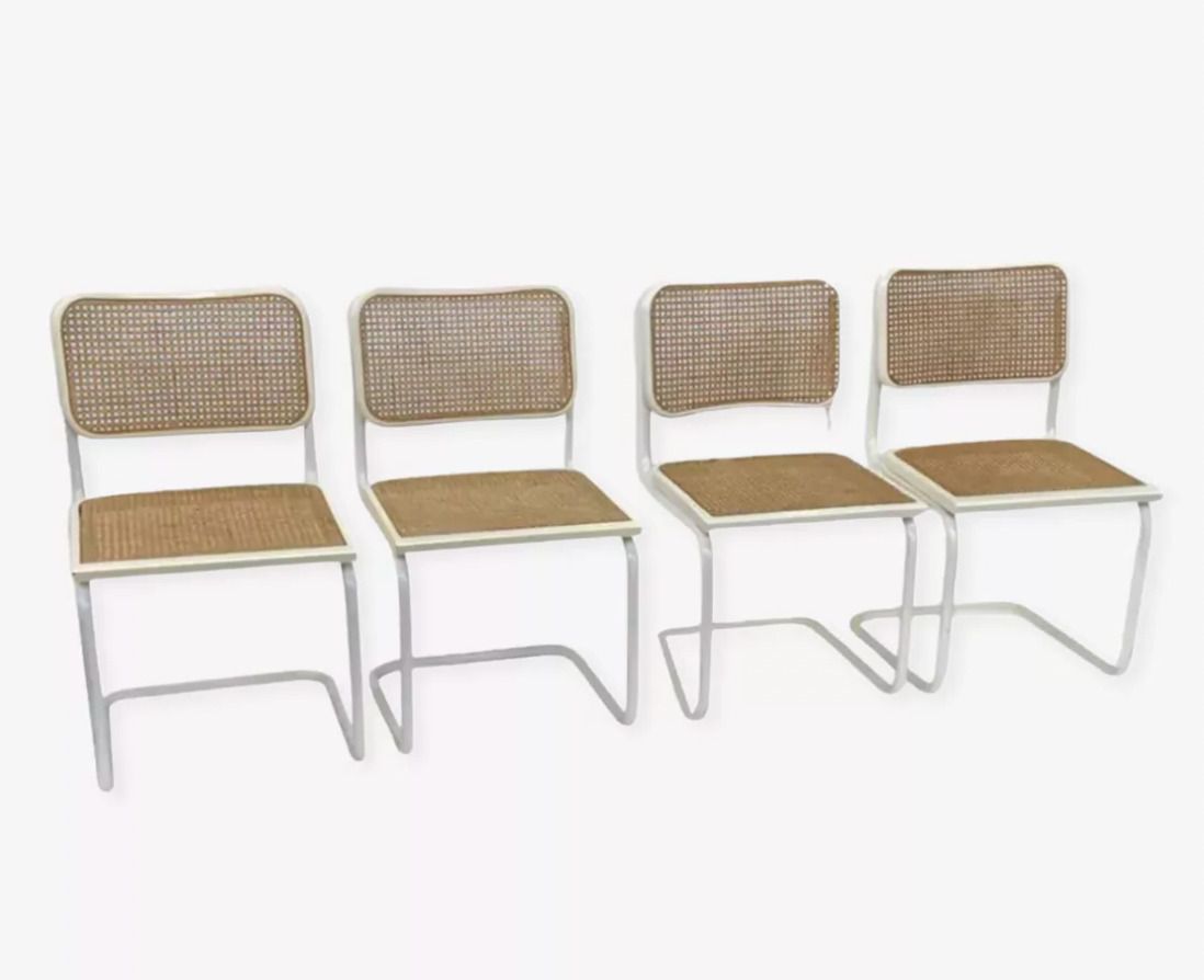 Set Of 4 Cesca B32 Model Chairs In White By Marcel Breuer photo furniture