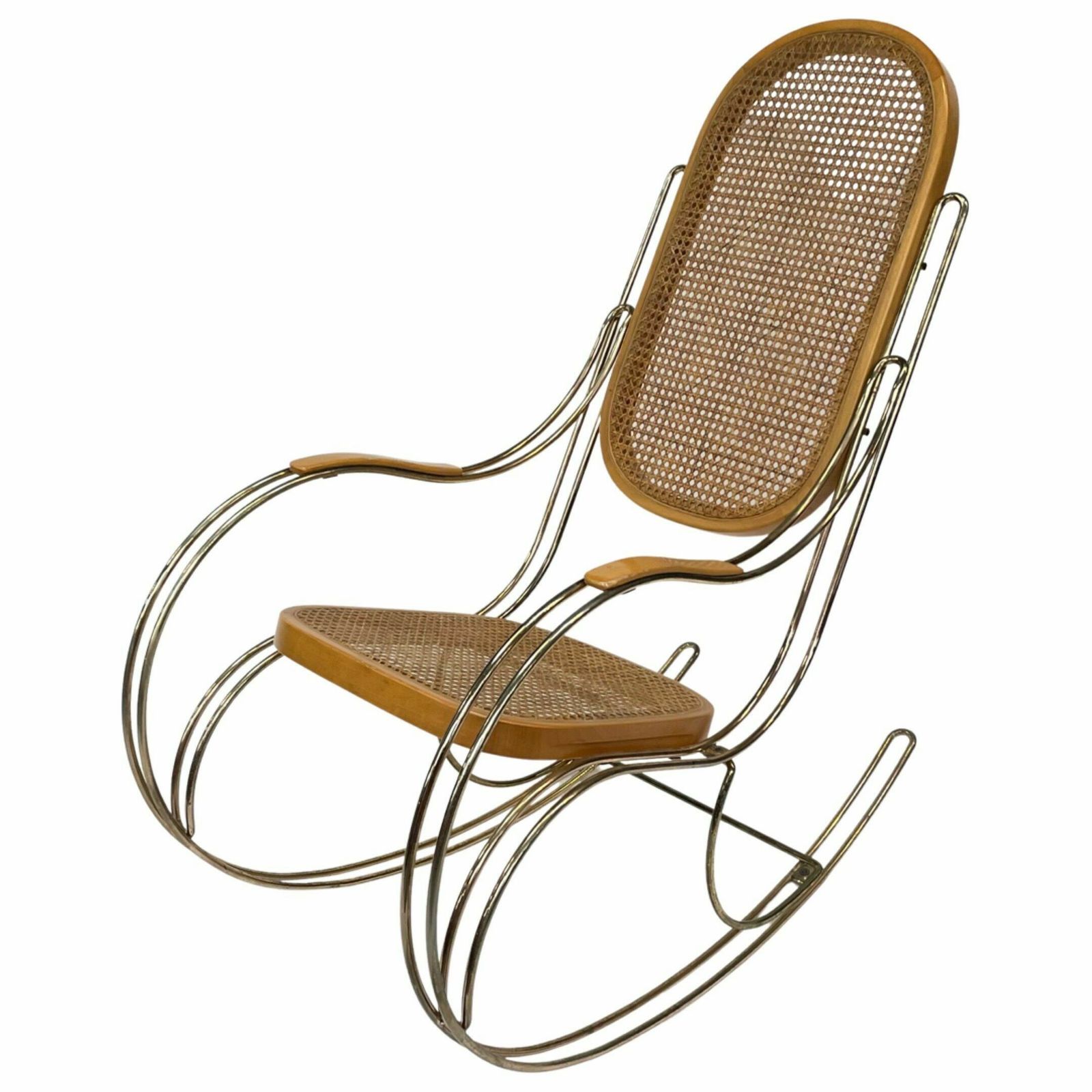 Vintage Brass Curved Wooden Rocking Chair Design photo furniture