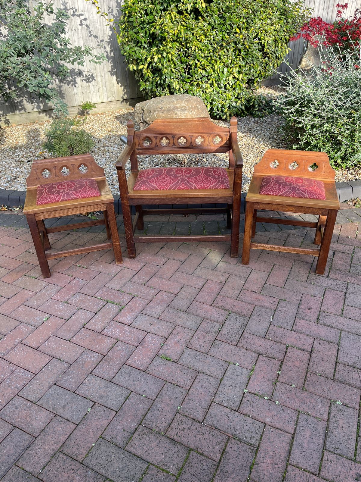 Set Of 3 Gothic Revival Hall Seats photo for sale