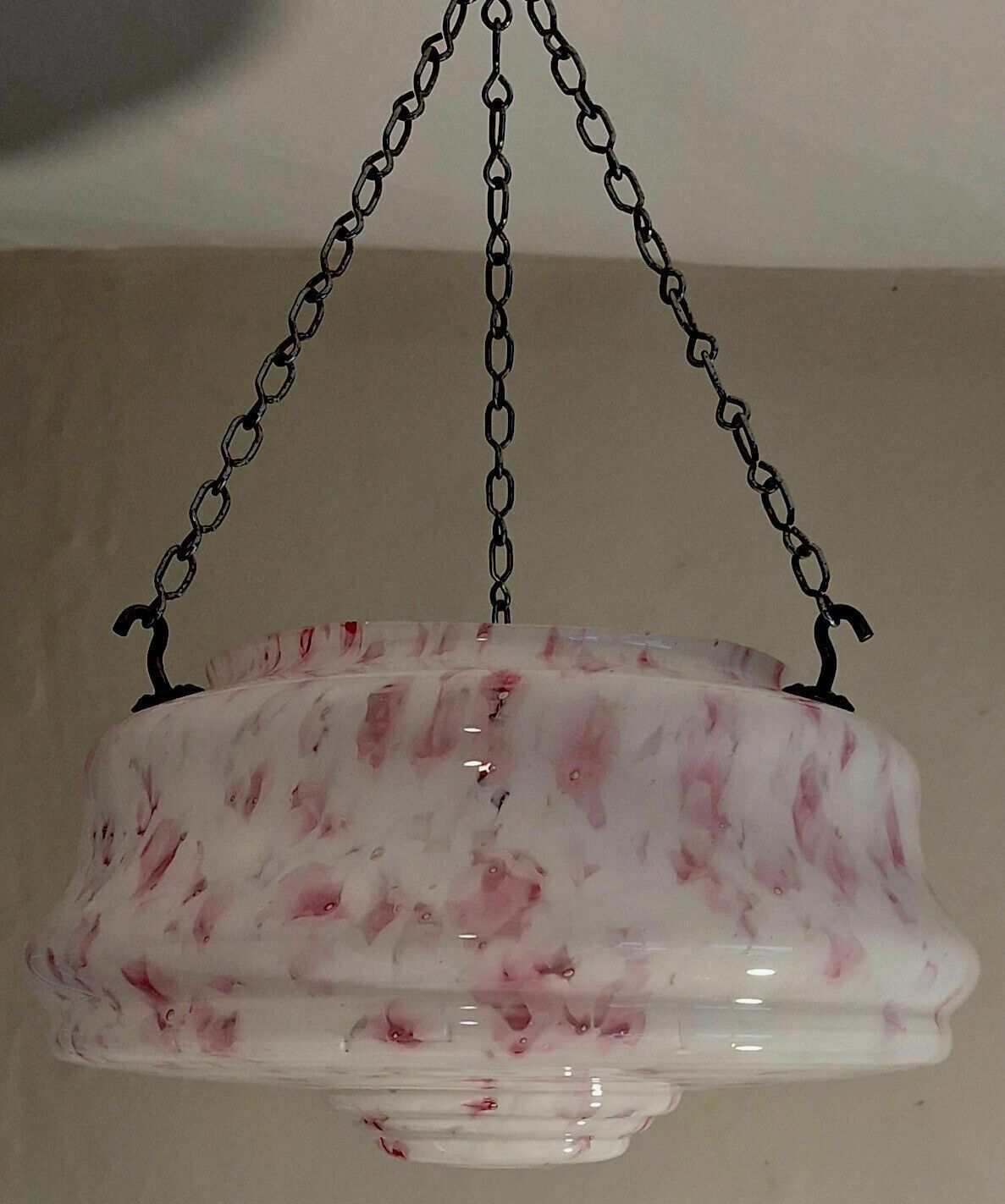 Art Deco Hanging Flycatcher Plaffonier Pendant Light Lamp Shade Rare Raspberry Ripple Colourway photo Lighting
