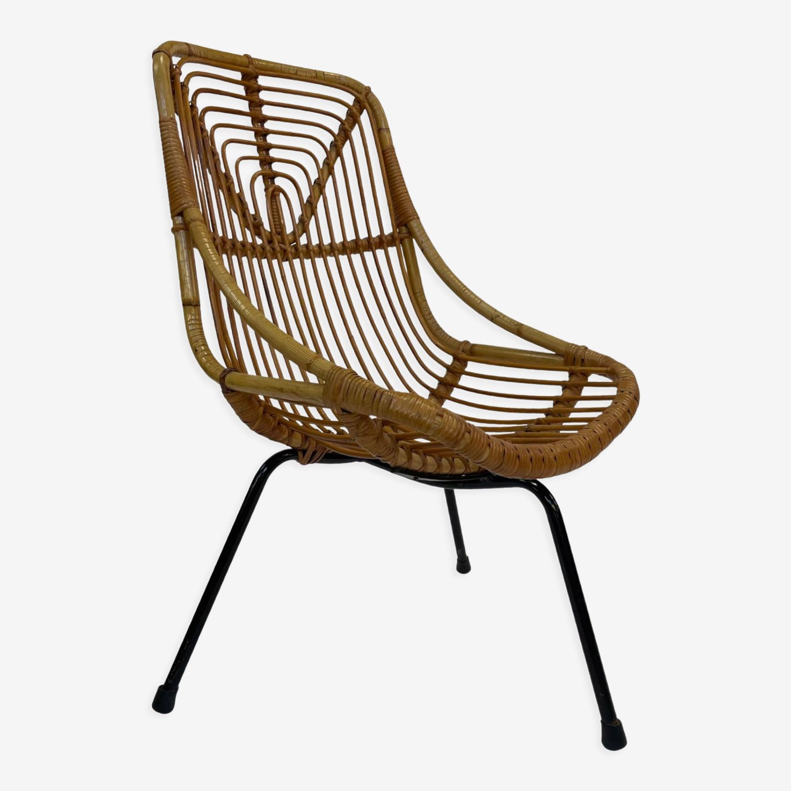 Tripod Rattan Easy Chair By Dirk Van Sliedregt Rohe Noordwolde 1960 In The Netherlands