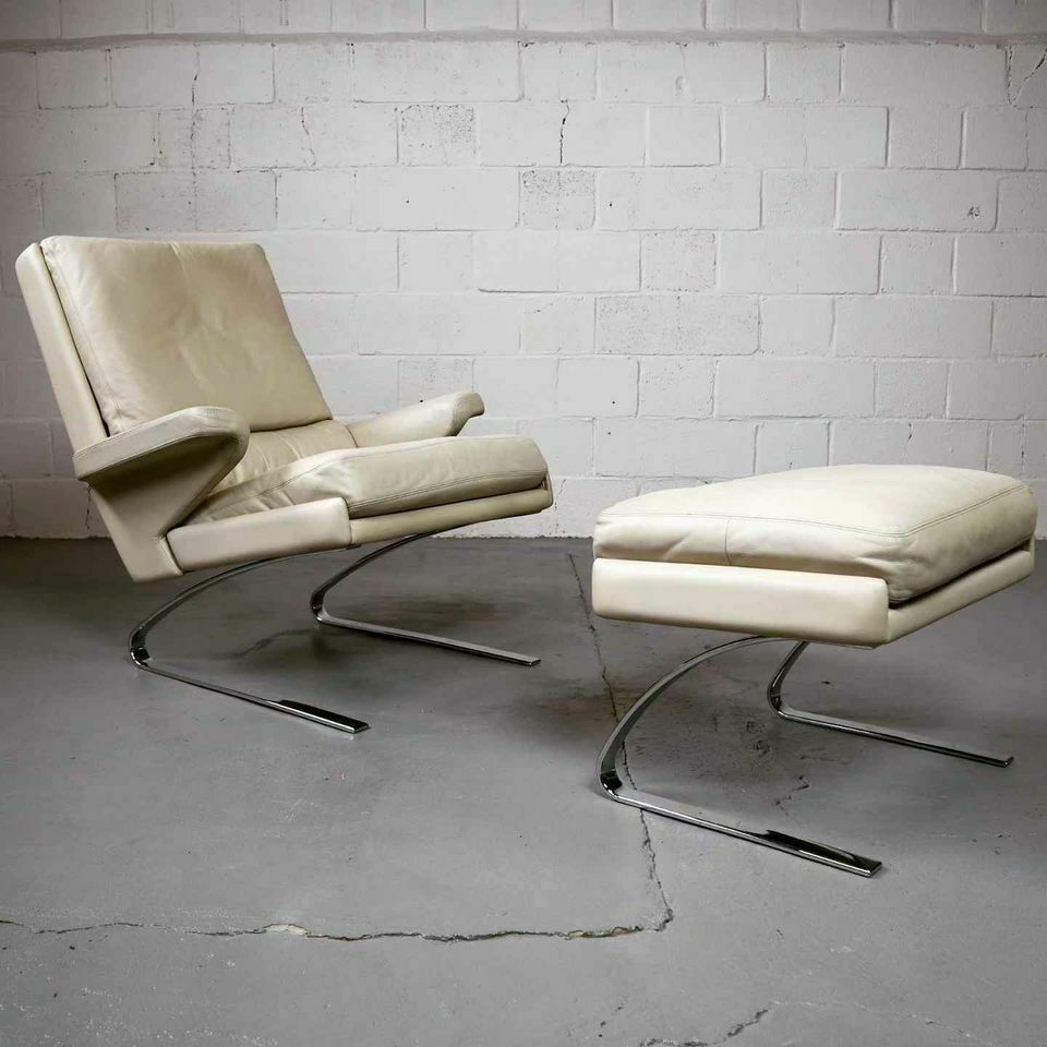 Leather "Swing" Lounge Chair With Ottoman For Cor Germany, 1960's photo for sale