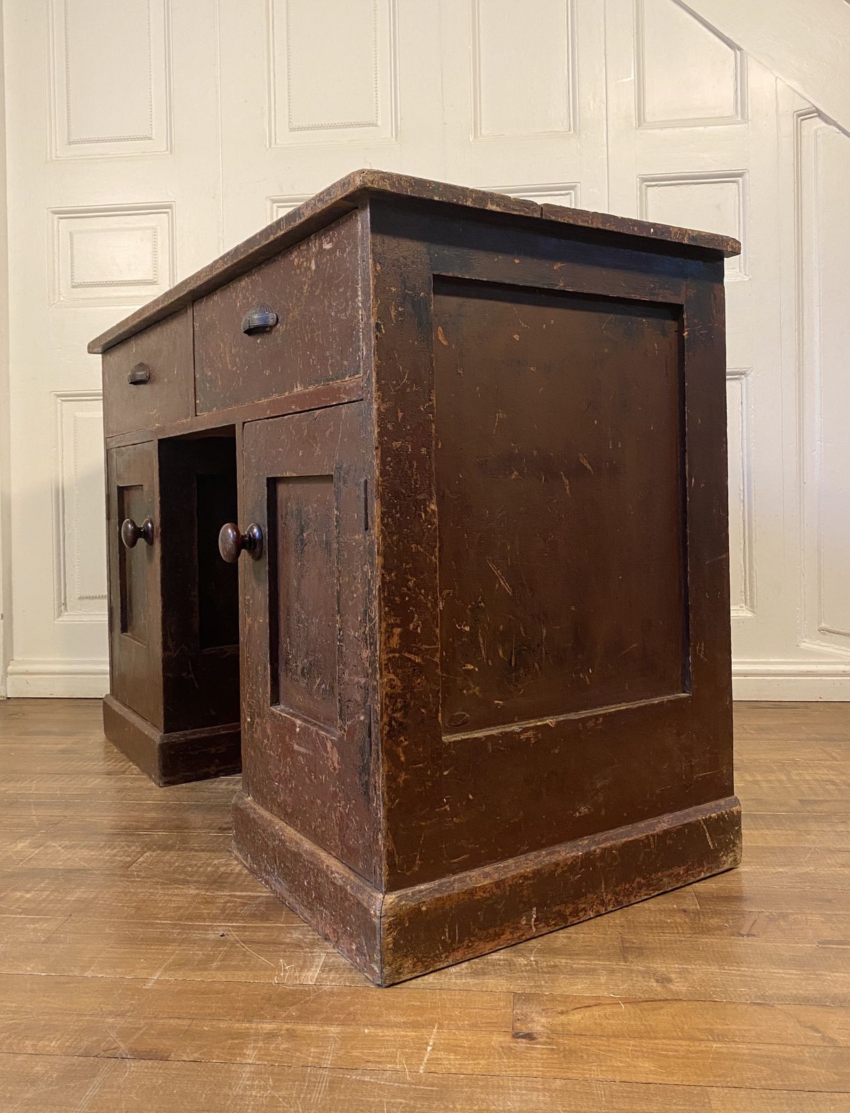 photo furniture Antique 1880s Kneehole Desk In Original Beautiful Time Worn Paint.