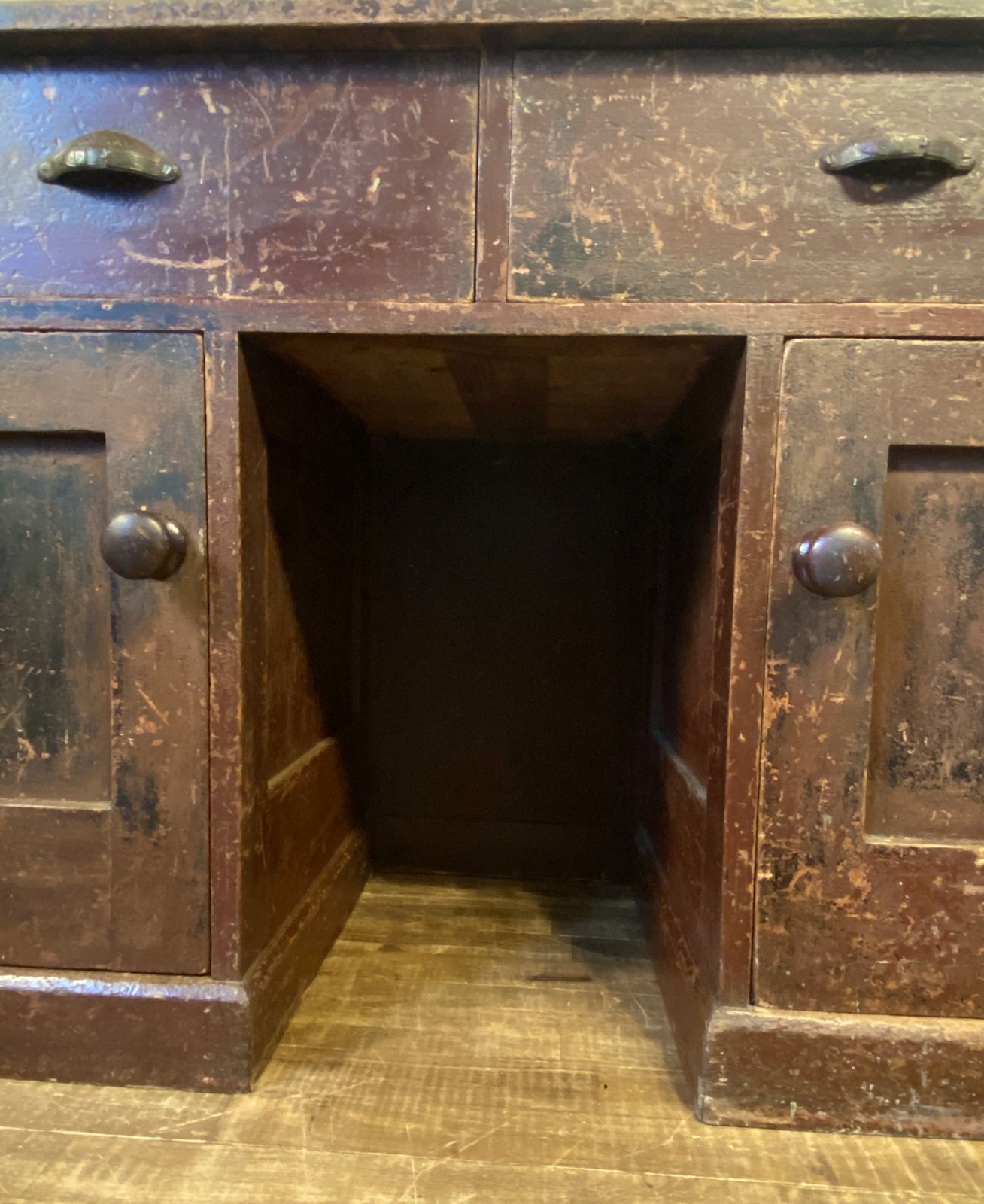photo for sale Antique 1880s Kneehole Desk In Original Beautiful Time Worn Paint.