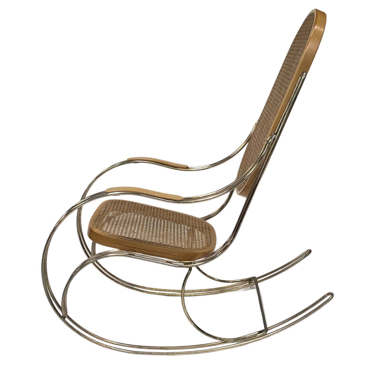 photo for sale Vintage Rocking Chair In Brass And Bentwood 1970