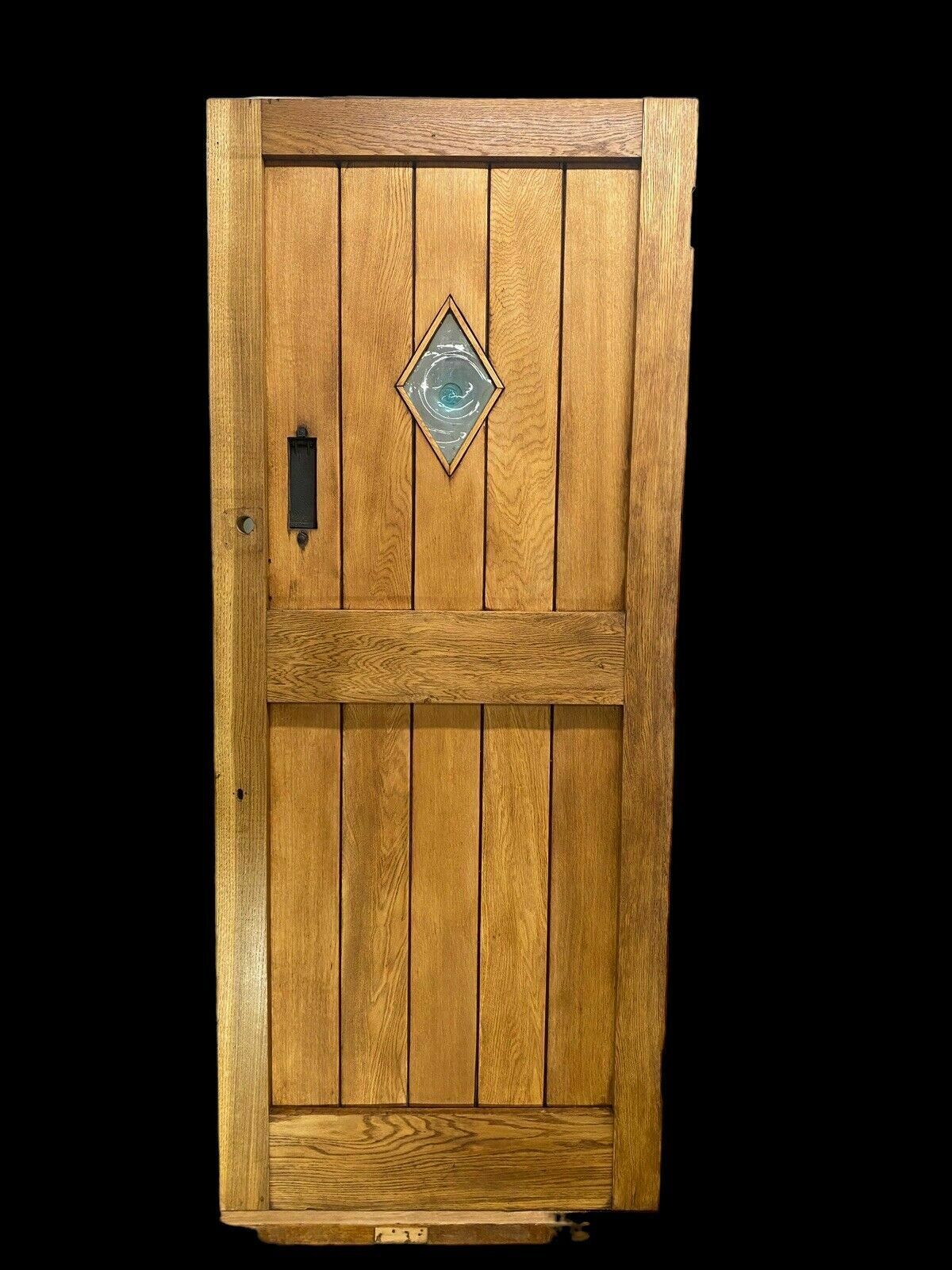 Solid Oak Front Door Old Period Antique Reclaimed Hardwood Hand Blown Glass photo vintage