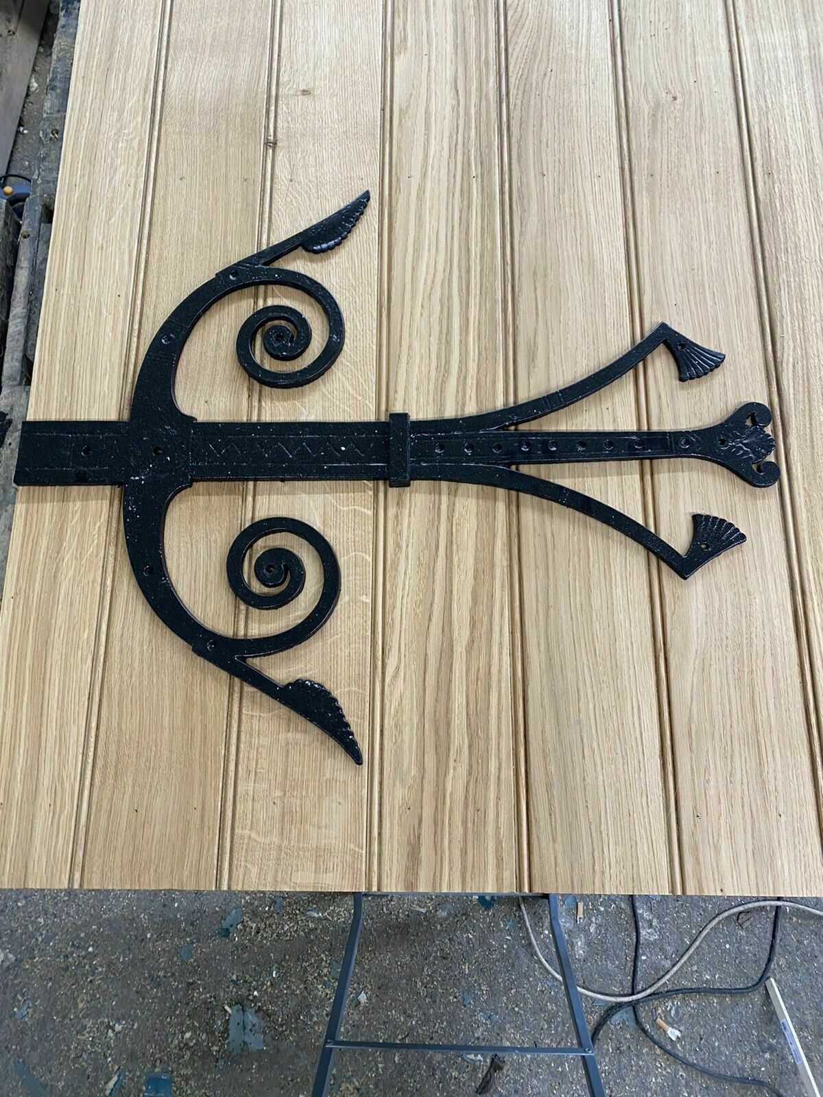 Large Solid Oak Front Door Antique Period Reclaimed Old Wood Metal Cast Iron photo for sale