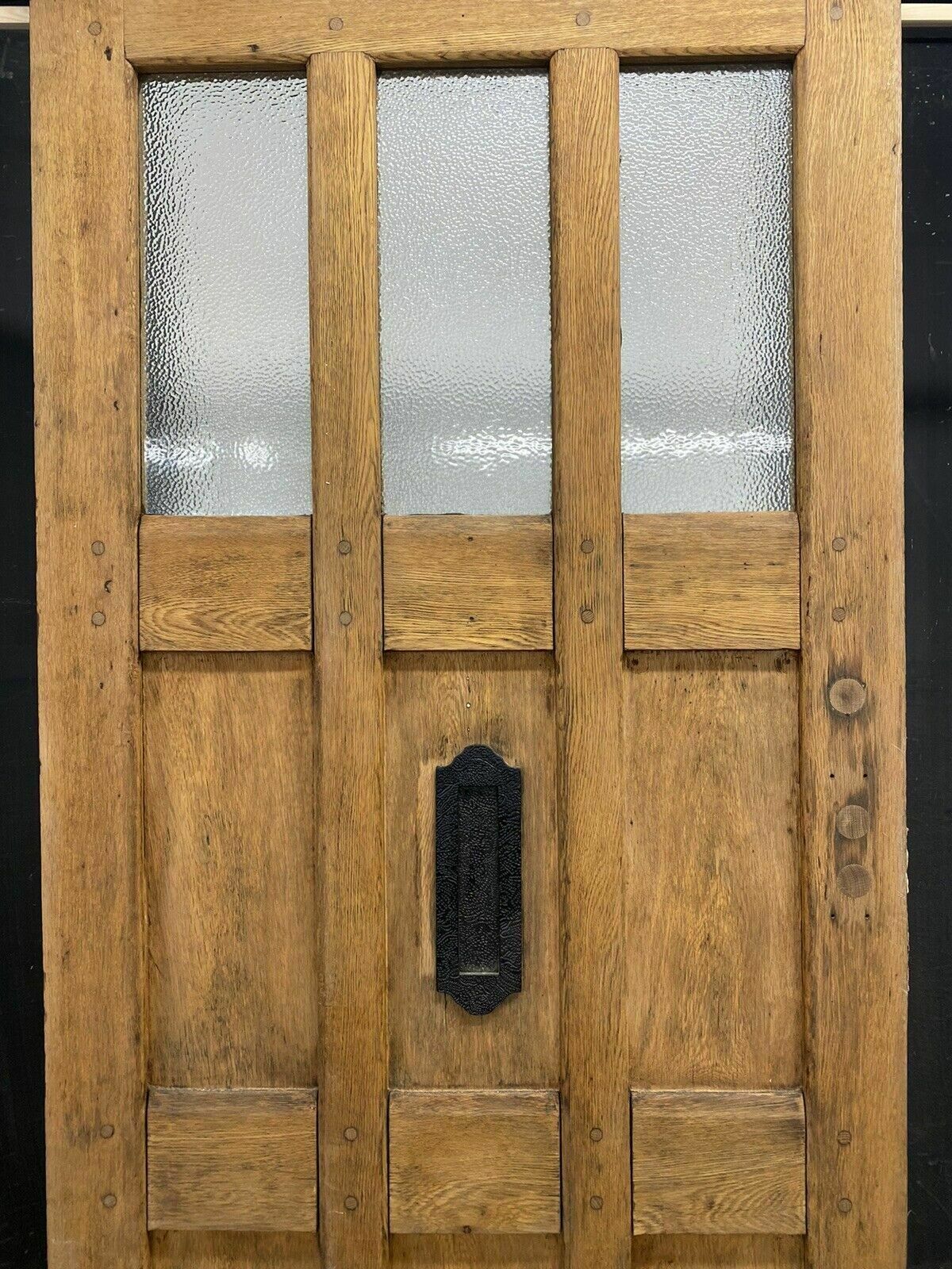 Solid Oak Front Door Old Period Antique Reclaimed Hardwood Glazed Cast Iron Oils photo for sale