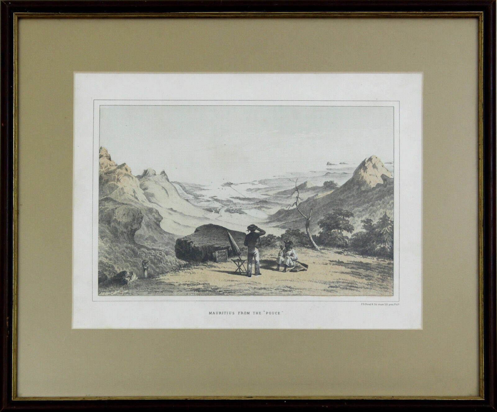 Coloured Lithograph By P S Duval. Titled "Mauritius From The Pouce"