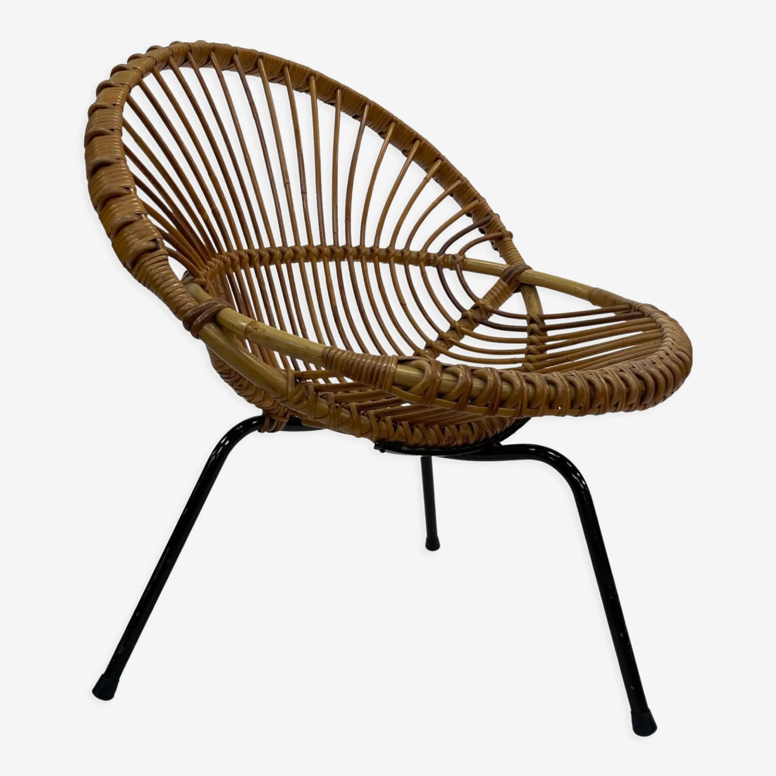 Tripod Rattan Easy Chair By Dirk Van Sliedregt Rohe Noordwolde 1960 In The Netherlands