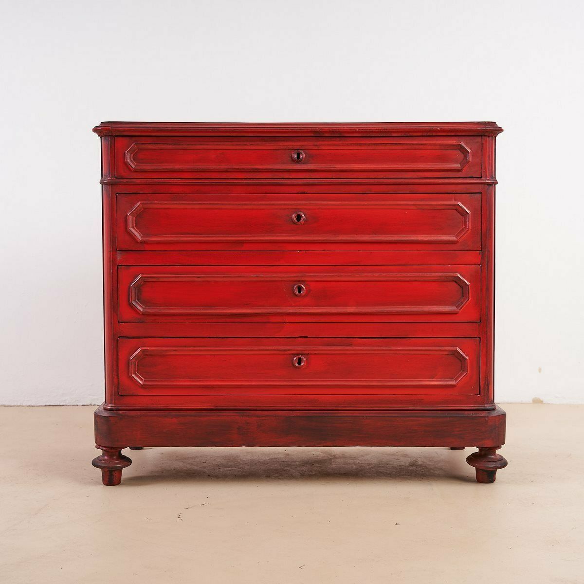 Umbertino Red Chest Of Drawers, Four Drawers photo vinterior