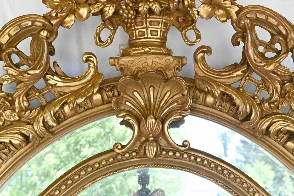 Large French Gilt Mirror Oval Cherub Frame Louis XVI photo for sale