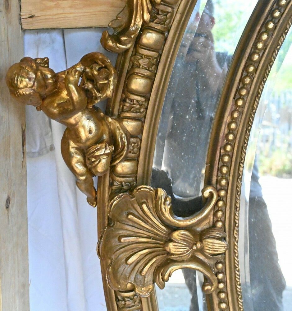 Large French Gilt Mirror Oval Cherub Frame Louis XVI photo 2995.0