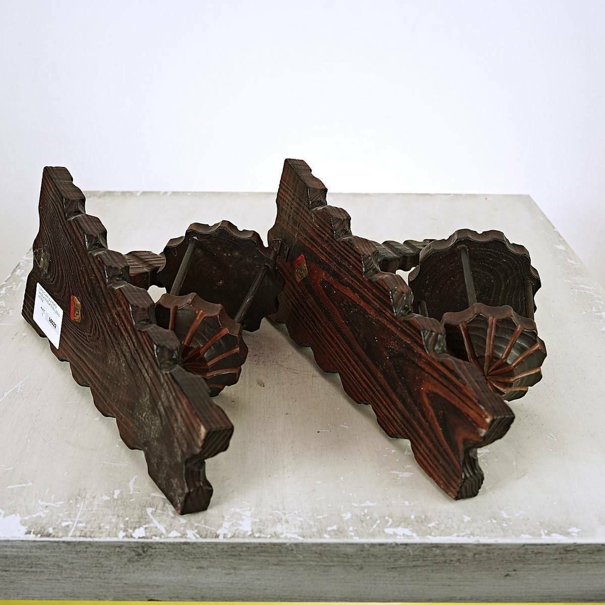 Pair Of Vintage Wood Carved Candle Holder Appliques photo for sale
