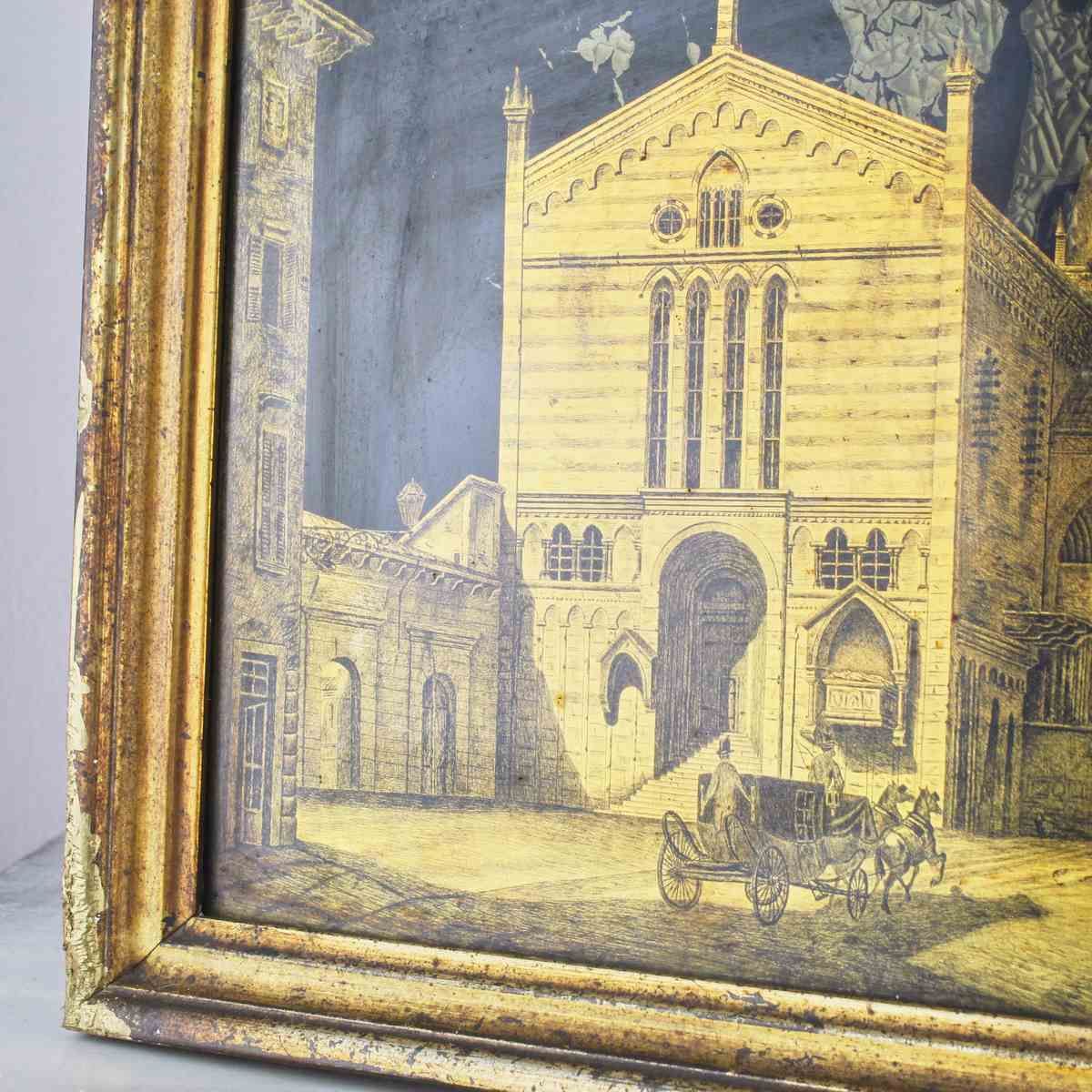 Painting On A Gold Background Glass Plate From 1879 photo buy