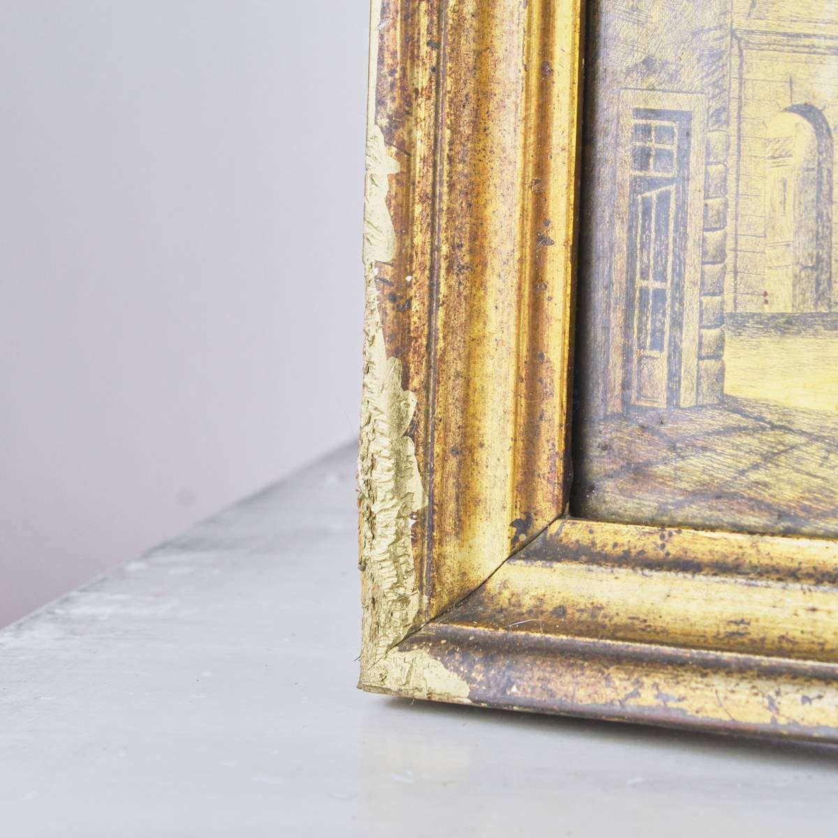 Painting On A Gold Background Glass Plate From 1879 photo vintage