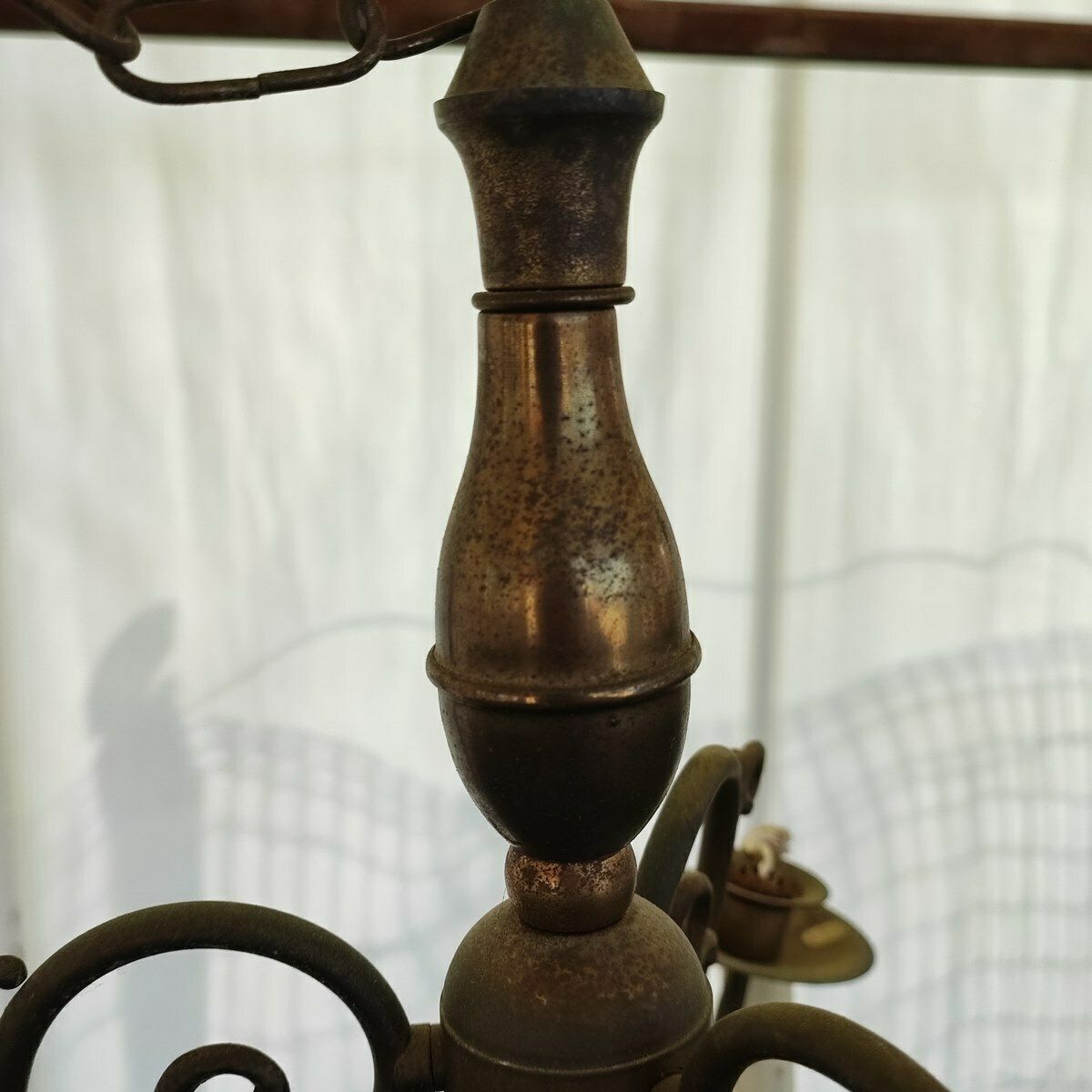 Vintage Brass Plated Metal Chandelier photo for sale