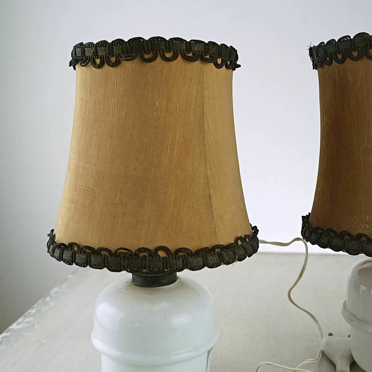 Pair Of Ceramic Lamps From The 50s 60s In White Glass Ceramic photo Lighting