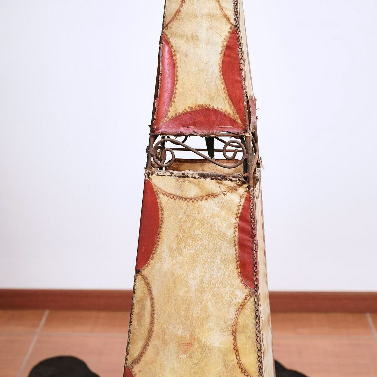 Ethnic Lamp In Painted Leather And Iron photo Lighting