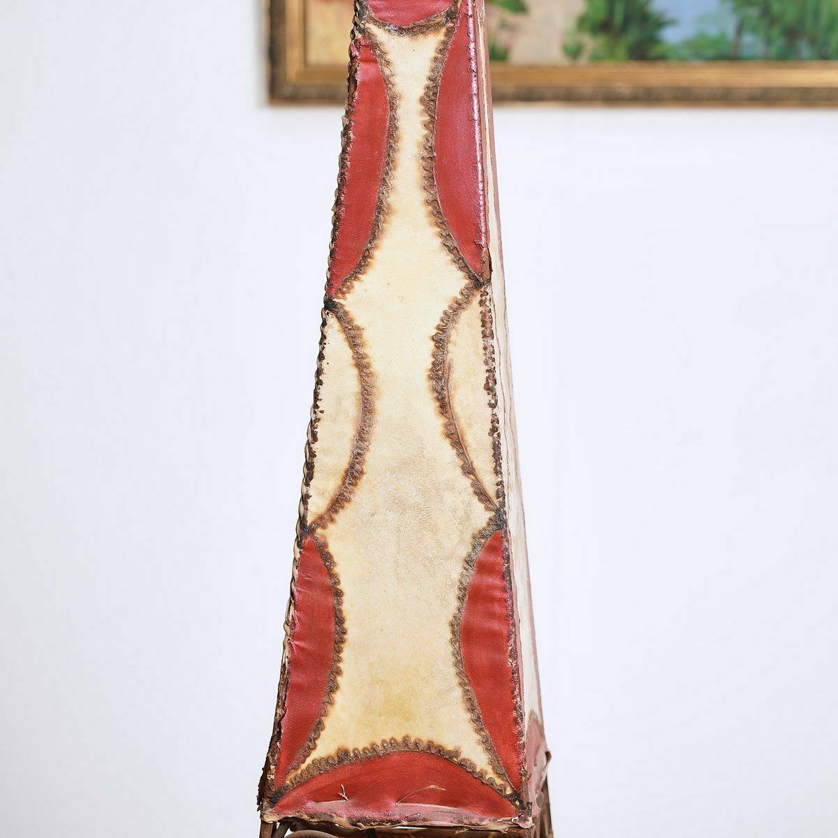 Ethnic Lamp In Painted Leather And Iron photo vinterior