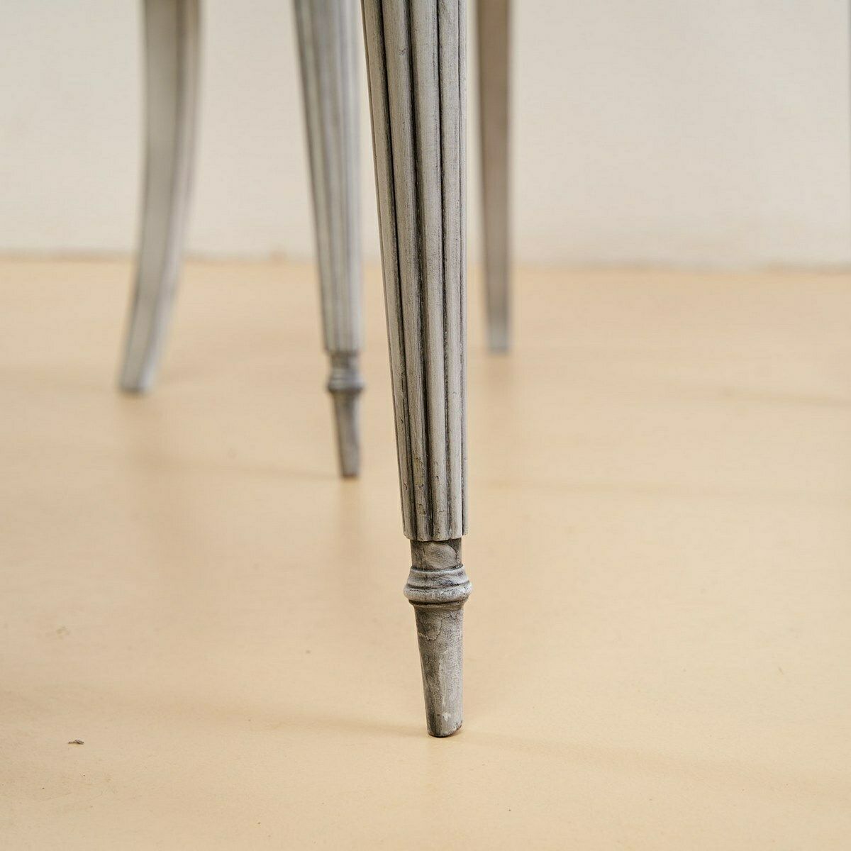 Vintage Grey White Wooden Chairs And Genuine Gray Snakeskin Seat photo for sale
