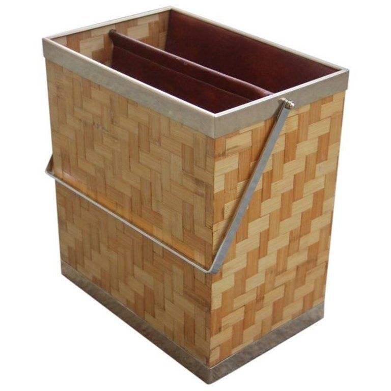 Magazine Rack In Bamboo And Italian Design Brass, 1970