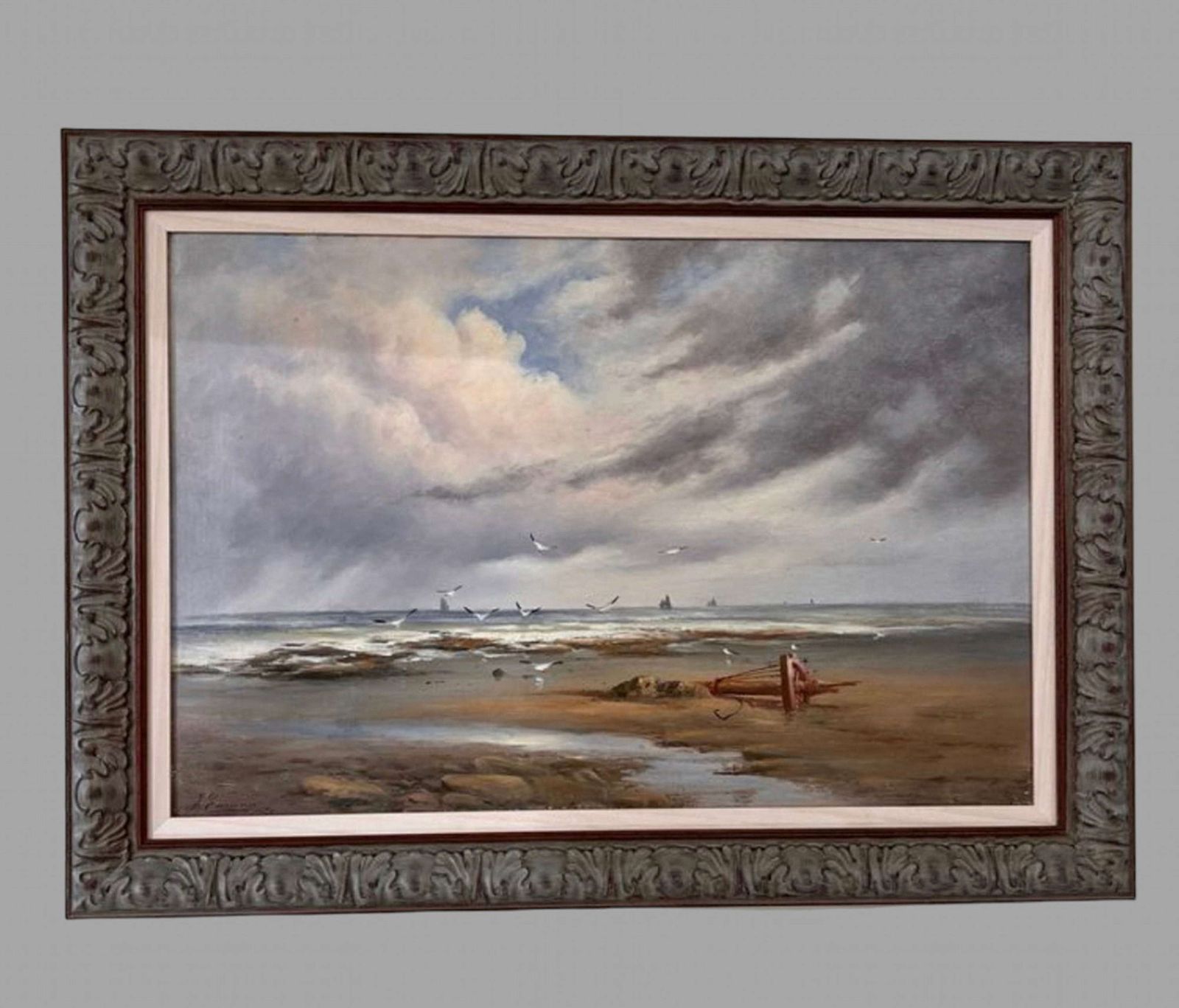 Oil On Canvas Of The North West British Coast, “The Shipwreck” By Joseph Eaman, 1895