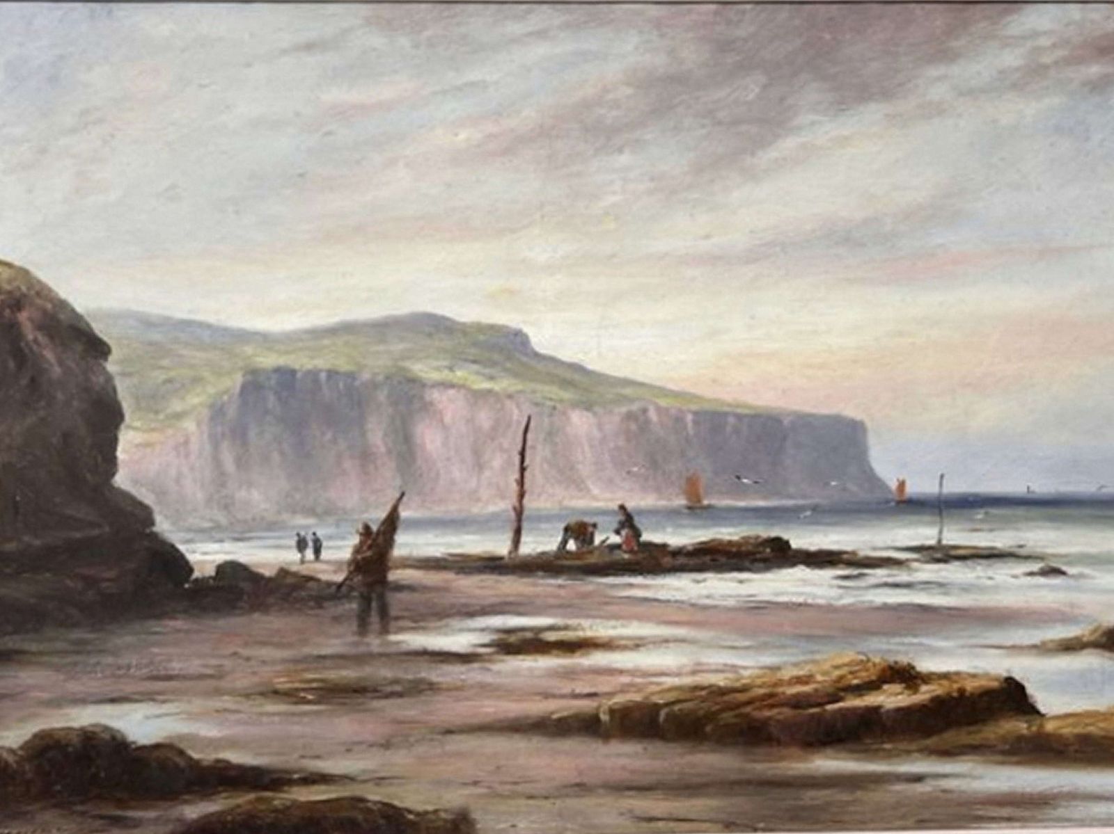 Oil On Canvas Of The North West Coast Of Britain, “The Cocklepickers” By Joseph Eamans, 1895 photo furniture