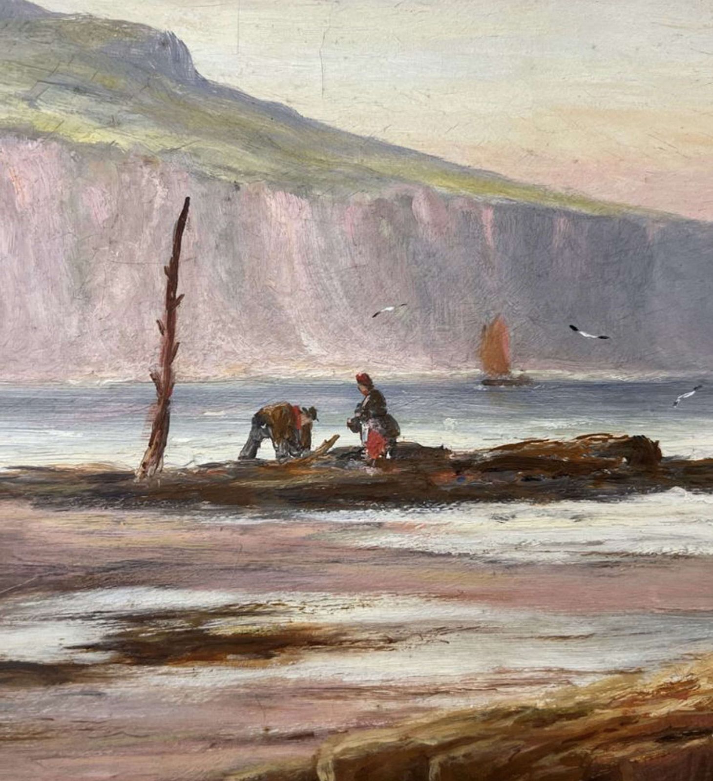 Oil On Canvas Of The North West Coast Of Britain, “The Cocklepickers” By Joseph Eamans, 1895 photo for sale